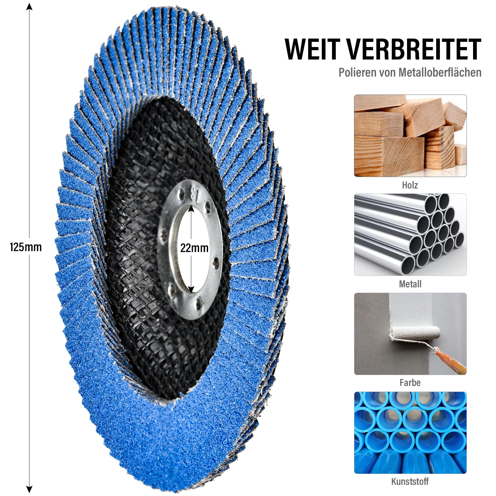 10 Pezzi Dischi Lamellari ø 125 mm x 22.2 mm Disco Lamellare Grana 80 Dischi Abrasivi per Acciaio Inossidabile Metallo e Legno, Blu