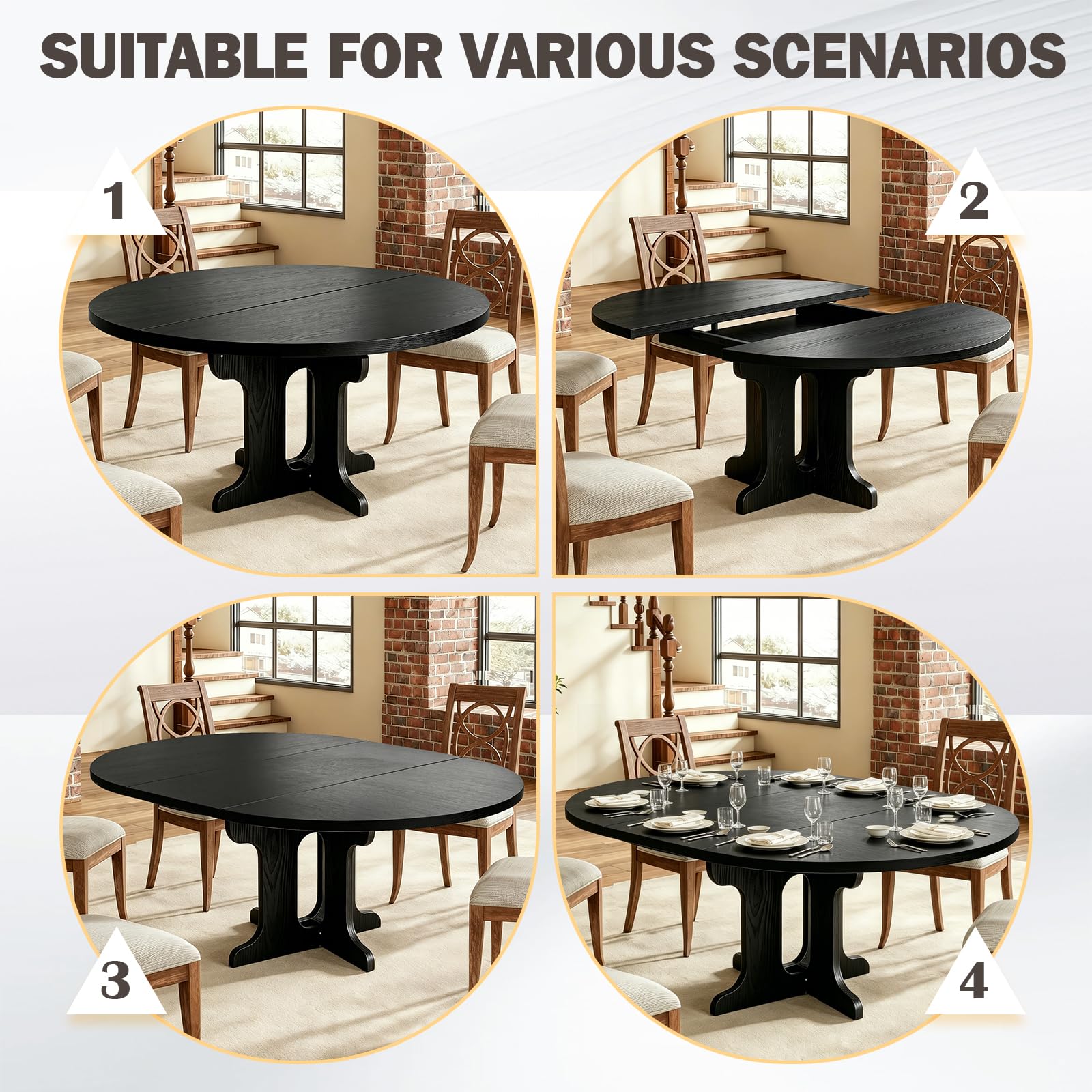 Tavolo da pranzo allungabile, 90-120 cm, rotondo/ovale, tavolo da cucina in MDF per 2-8 persone, altezza 75 cm, moderno tavolo da pranzo per soggiorno, cucina, base in legno incrociato, salvaspazio
