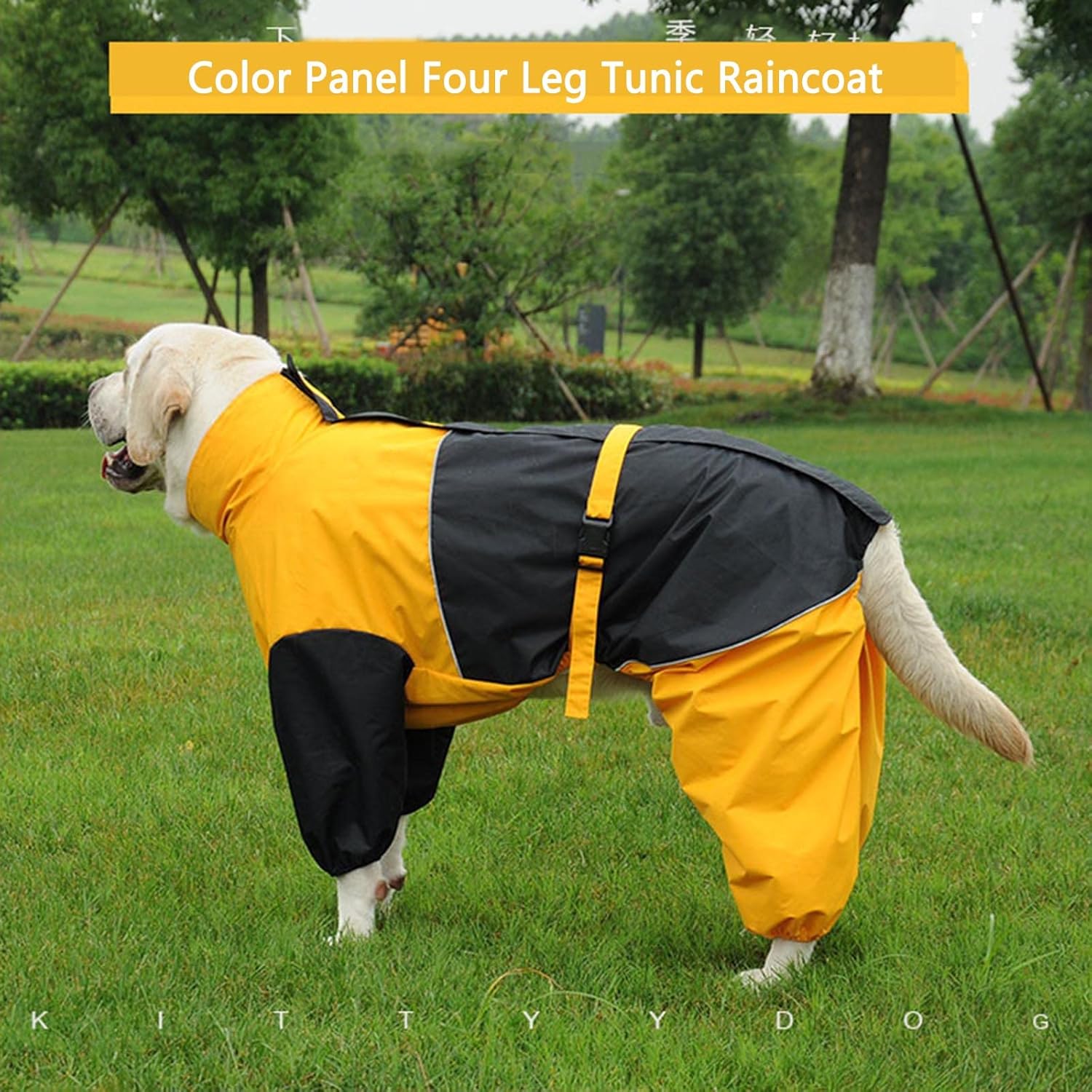 Dog Raincoat Waterproof Dog Coat Jacket Dog Raincoats with Legs Small with Hood 4 Legged Large Breed Turtleneck Rain Cape Clothes for Pets Durable Fabric Easy to Put on Take Off (5XL,Yellow)
