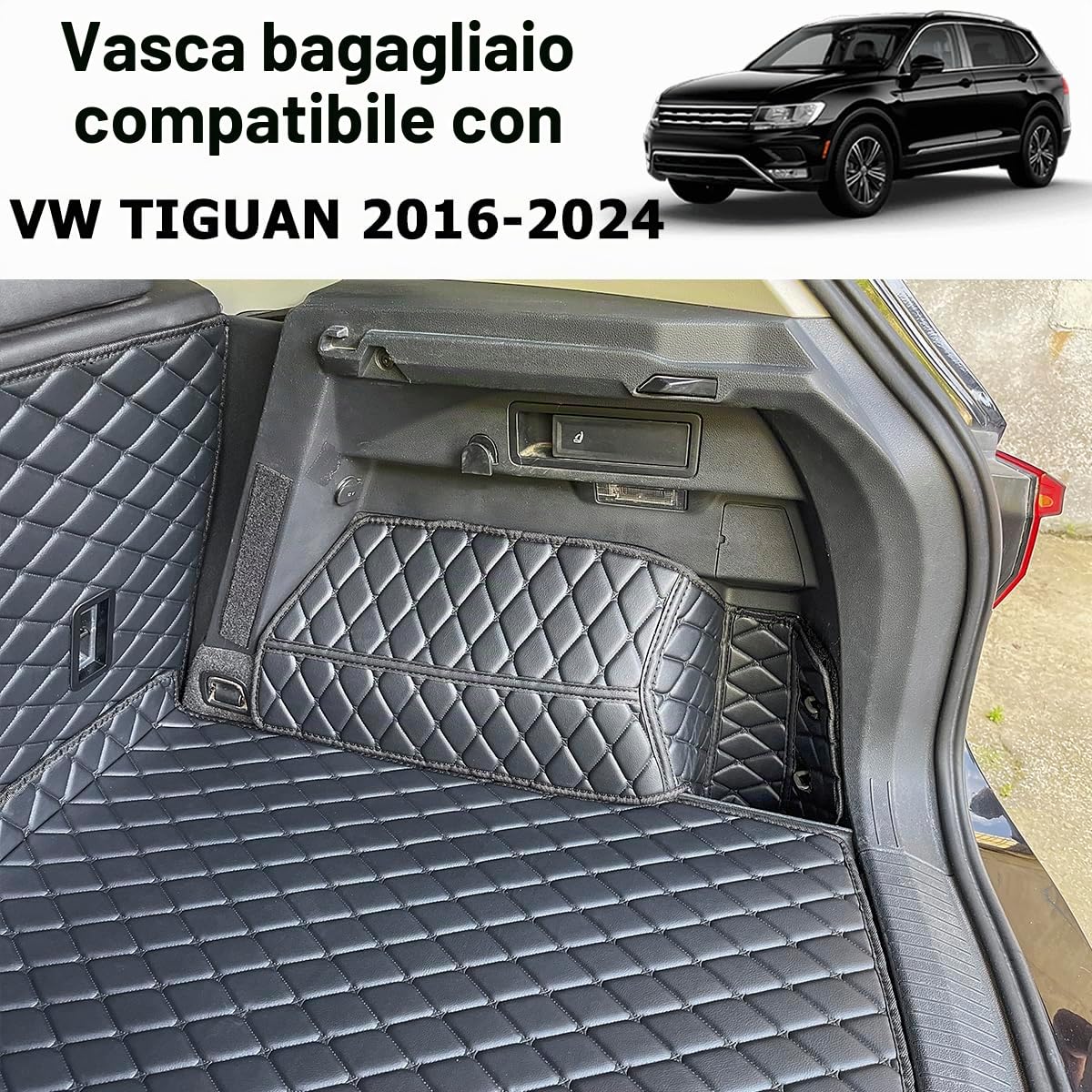 Vasca Baule per VW Tiguan II 2016–2023 (Esclusi i modelli Allspace) — Con pianale del bagagliaio in posizione alta — Protezione bagagliaio su misura | Solo modello standard, non adatto per Allspace (AX1) e (senza plug-in ibrido)