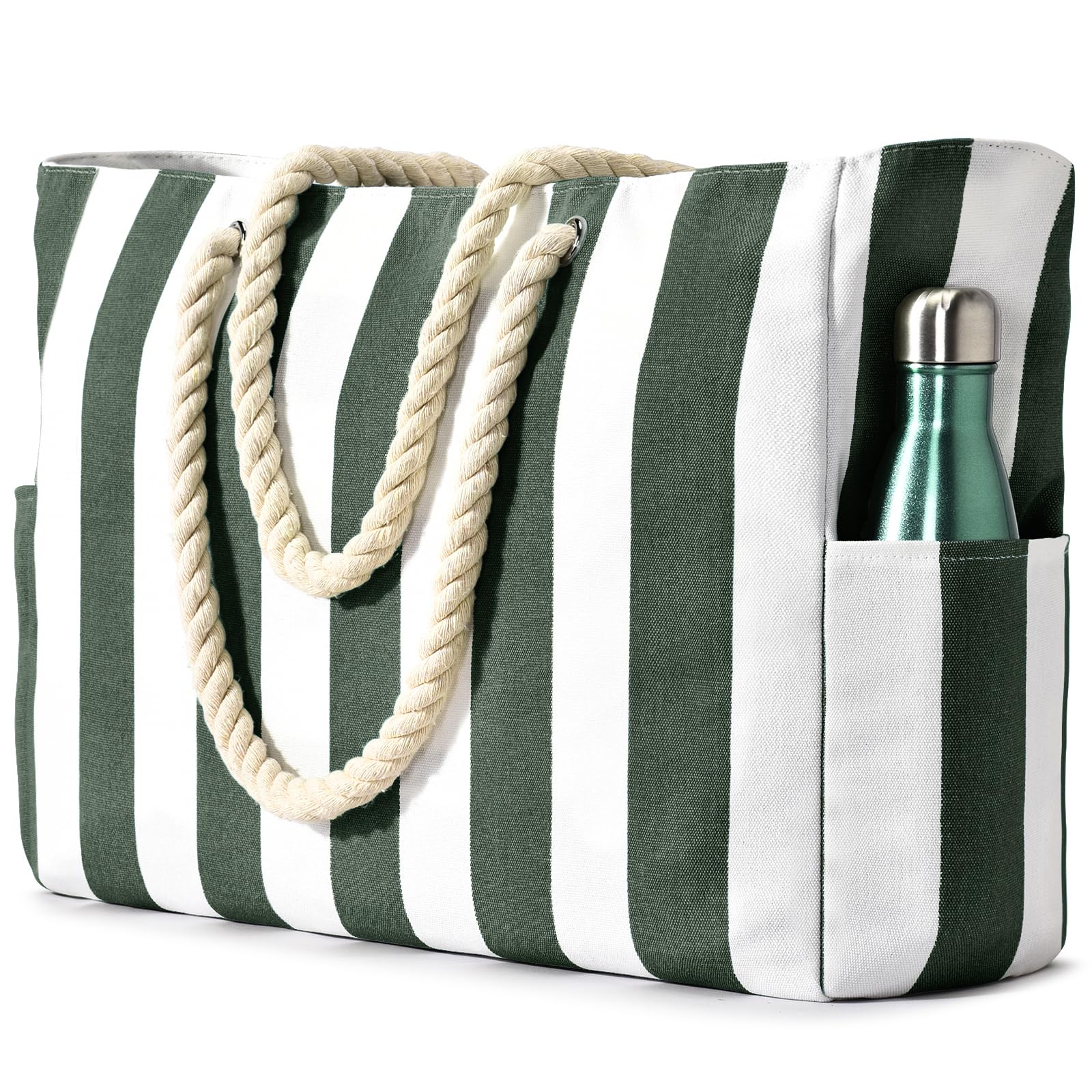 Becokan Bolsa de natación para mujer, impermeable, a prueba de arena, grande, a rayas, con cremallera