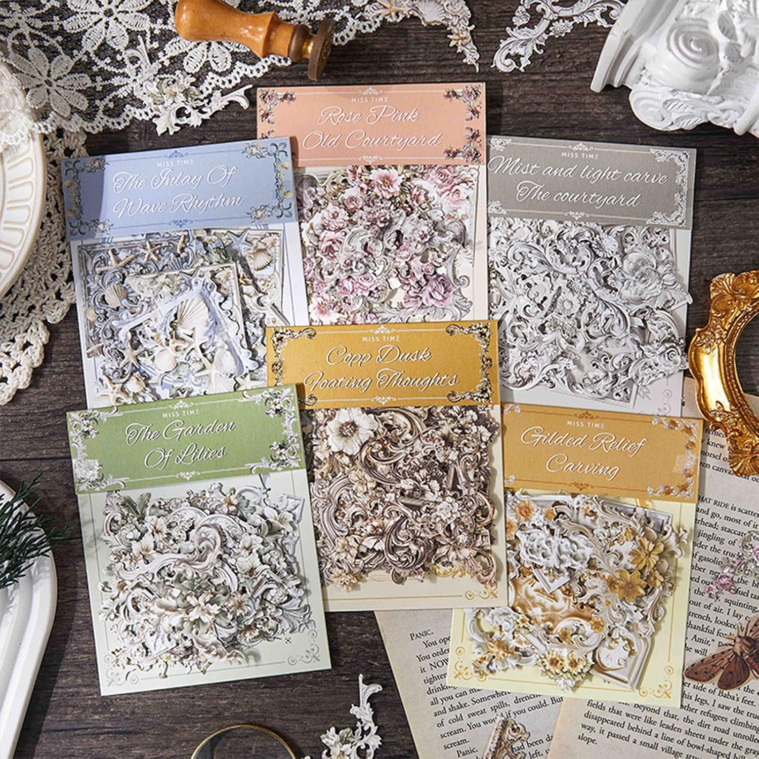 Vintage Frame Corner Stickers for Scrapbooking Supplies Relief Photo Borders Frames Corners Journaling Stickers Aesthetic Decorative Collage Scrapbook Embellishments Junk Journal Album Card DIY Craft