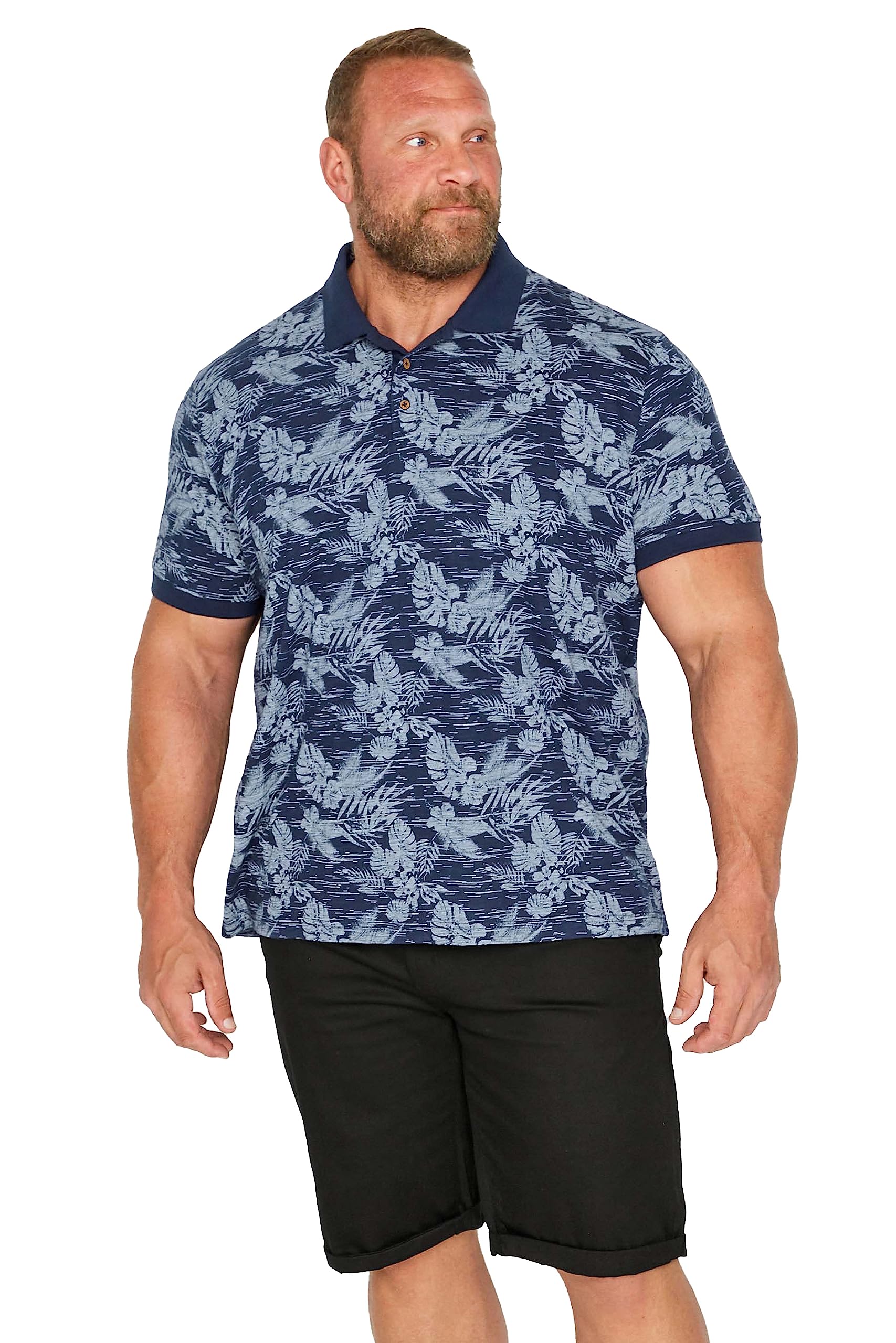 Badrhino Men's Blue Big & Tall Leaf Print Polo Shirt - Plus Curve Xl Plus