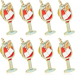 Amabro 8 Stück Süßes Getränk Saft Brosche, Hochwertige Emaille Pins mit Mini Weingläsern lustiges Kawaii-Design vielseitige Revers Anstecker für Karneval, Mode und Geschenke