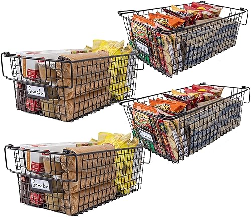 Miniatura 5 de Paquete de 2 cestas apilables de almacenamiento de alambre con asas para cocina, baño, armarios, encimeras, congeladores y despensa organizadores