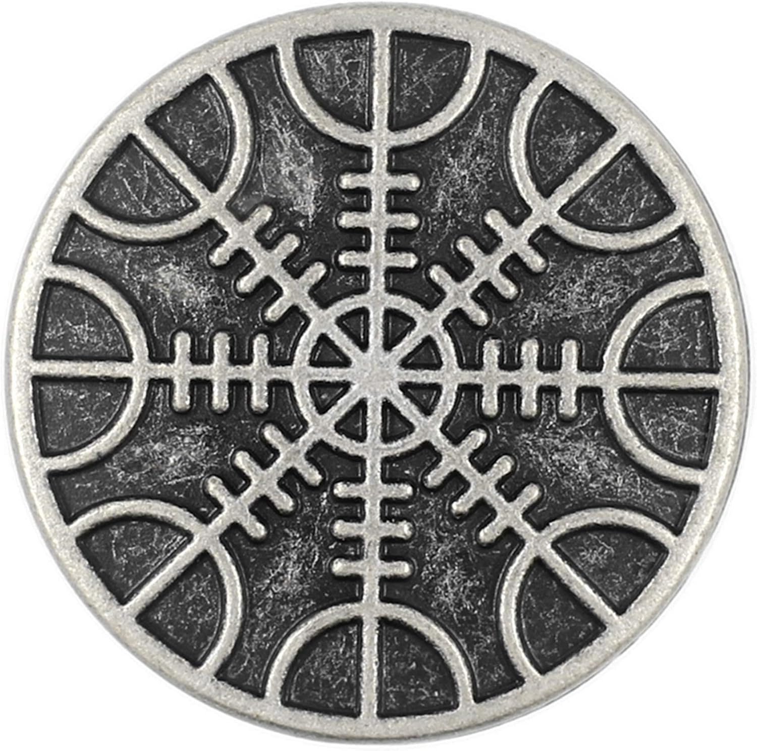 Bezelry 12 Pieces Viking Helm of Awe Pattern Metal Shank Buttons. 23mm (7/8 inch) (Antique Silver)