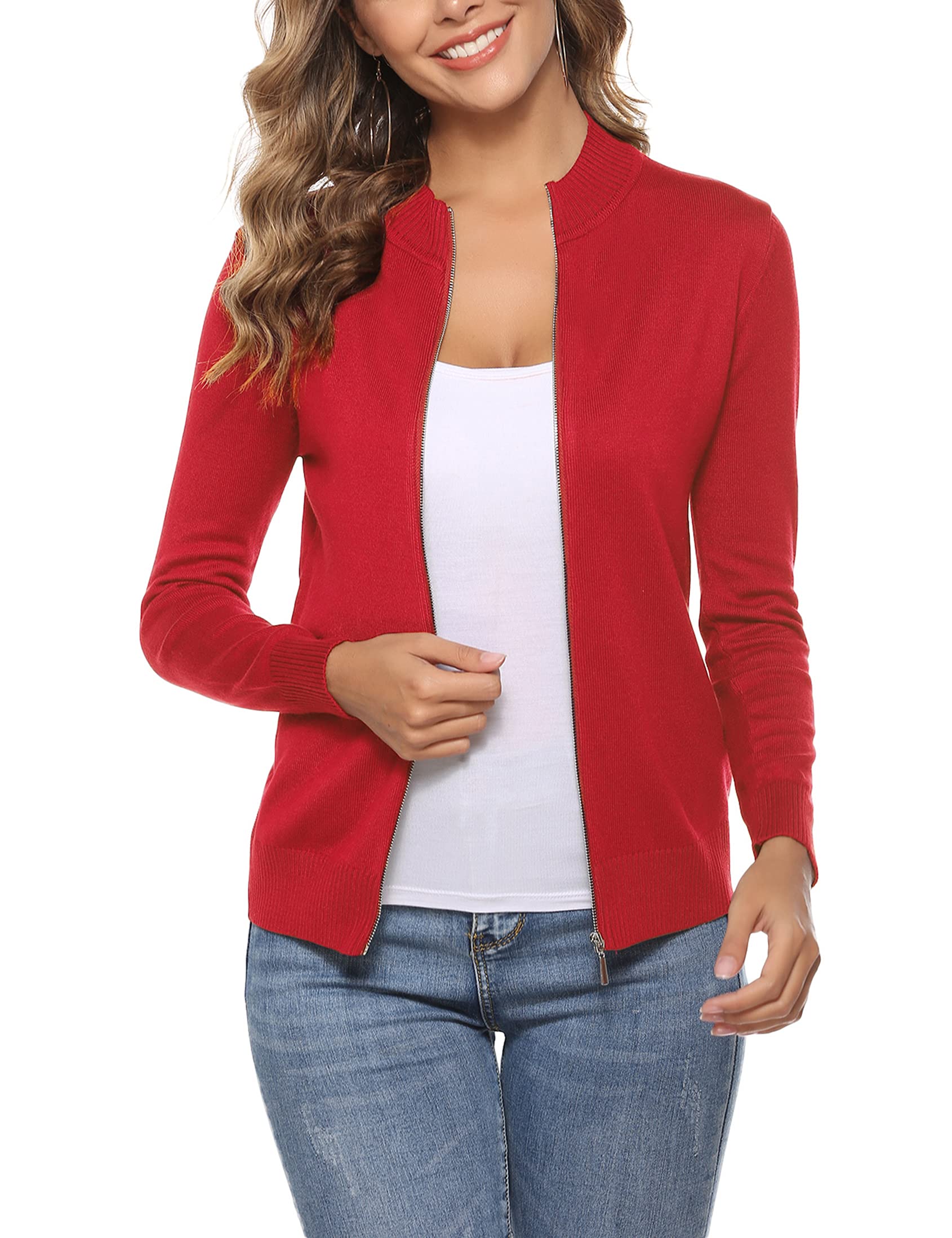 Aottori Cardigan Donna con Zip Maglione Cerniera Leggero Giacca in Maglia Elegante Golfino a Maniche Lunghe Pullover Aperta Casual per Primavera Autunno Invernale