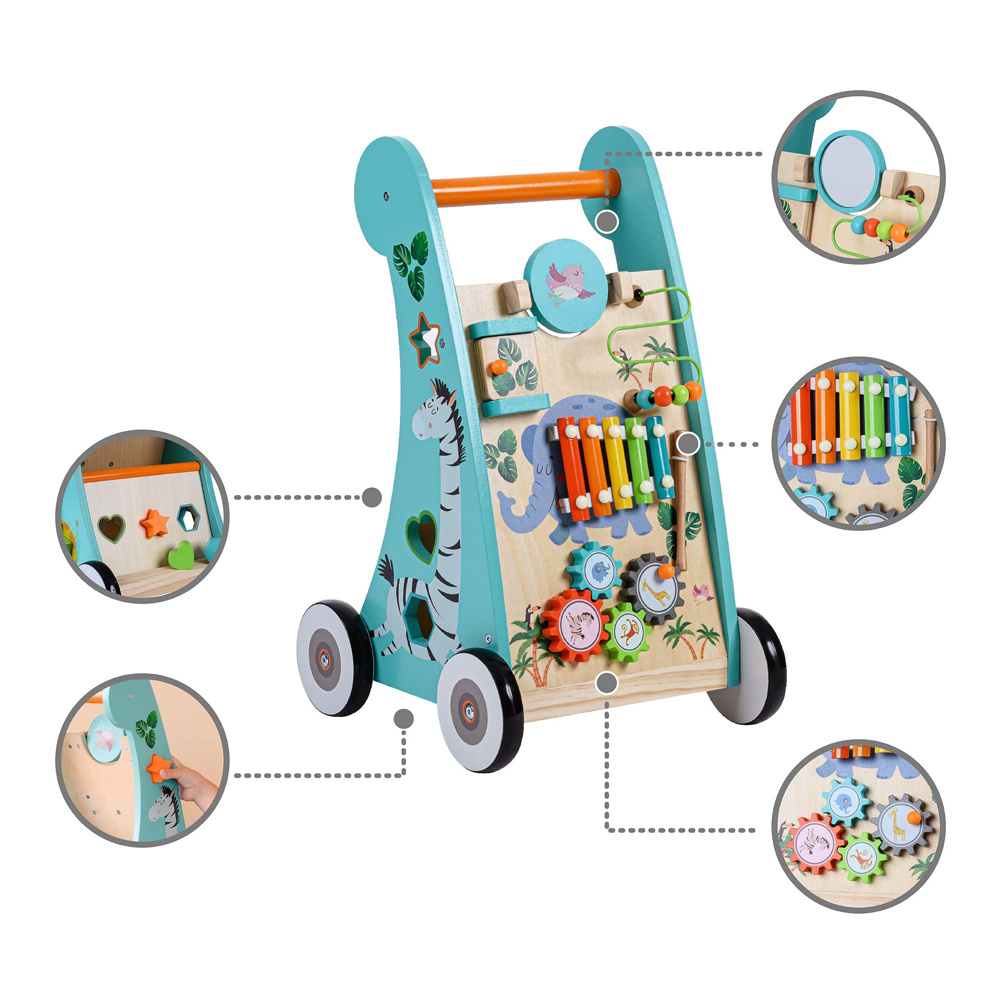 Teamson Kids Kinder Vorschule Labor Spielen Holz Lauflernhilfe & Aktivitätszentrum Blau PS-T0008 | Spiel Lernspiel Spielzeug, Musikalisch, Motorische Fähigkeiten