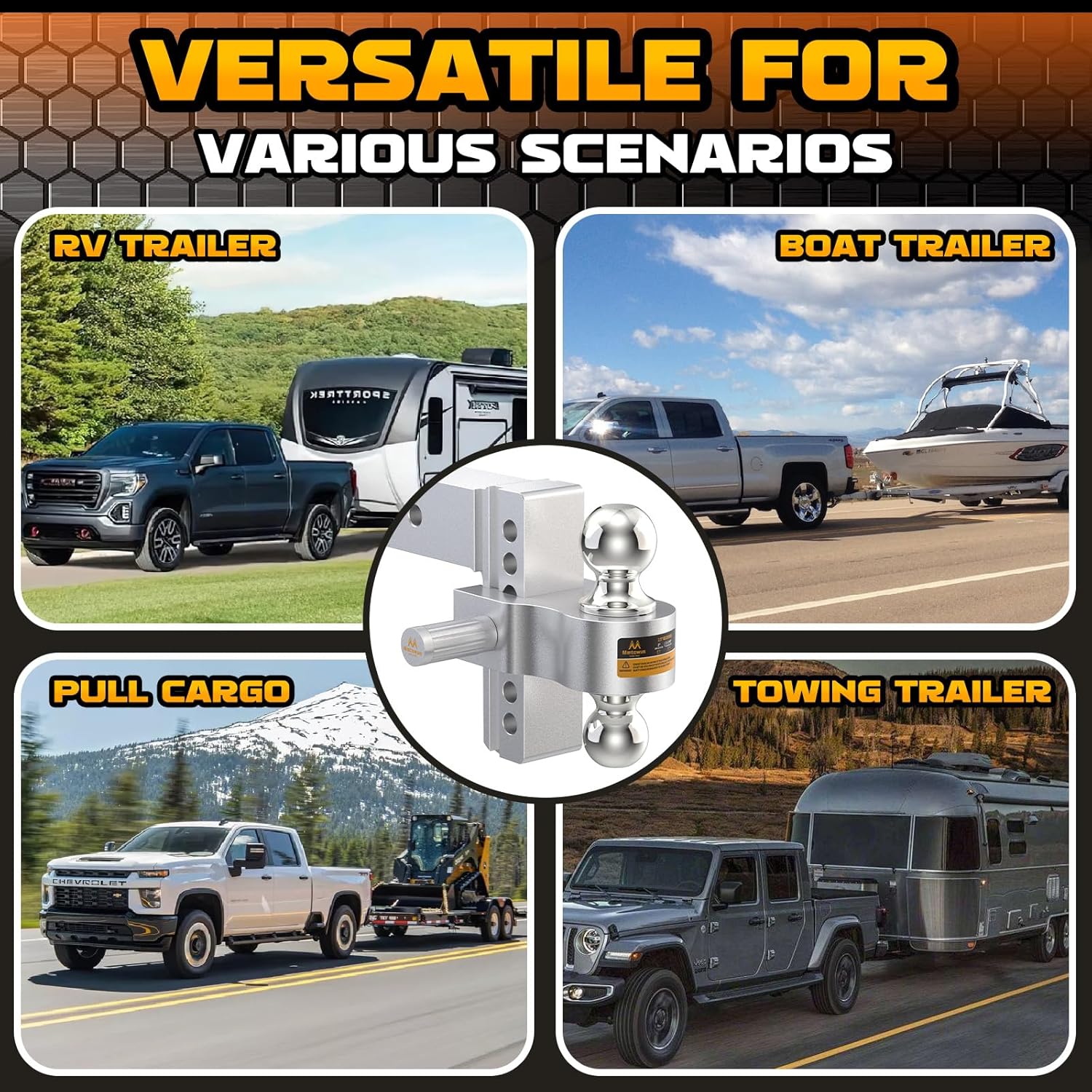 Adjustable Trailer Hitch -Drop Hitch 2.5 Inch Receiver, Aluminum Tow Hitch with 6" Drop/Rise, Dual Ball Mount (2" & 2-5/16") Ball Hitches for Truck, Weatherproof 2X Anti-Theft Hitch Pin Locks