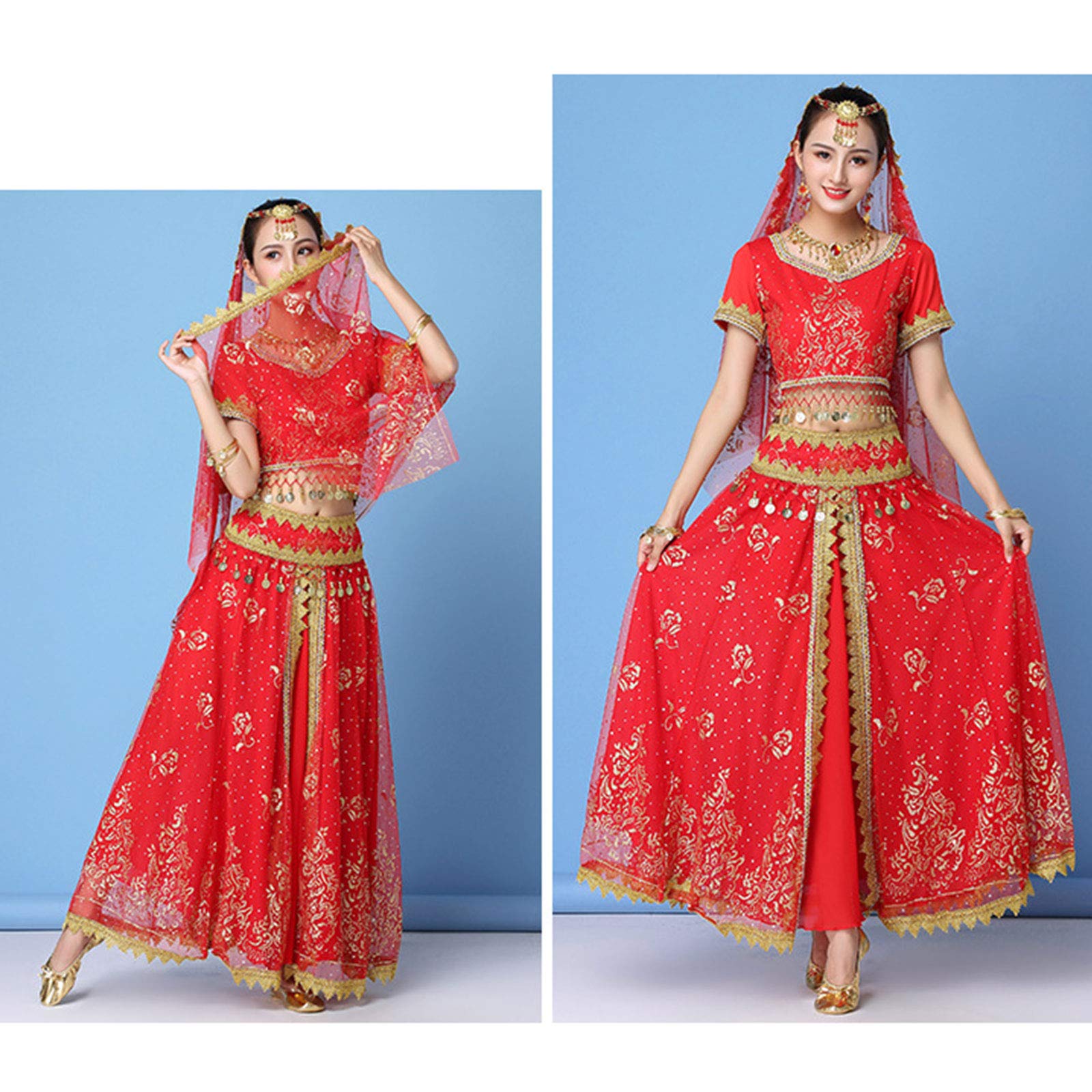Strój do Tańca Brzucha Dla Kobiet 7 Elementów Strój do Tańca Bollywood Strój do Tańca Kostiumy do Występów I Ćwiczeń (T705)