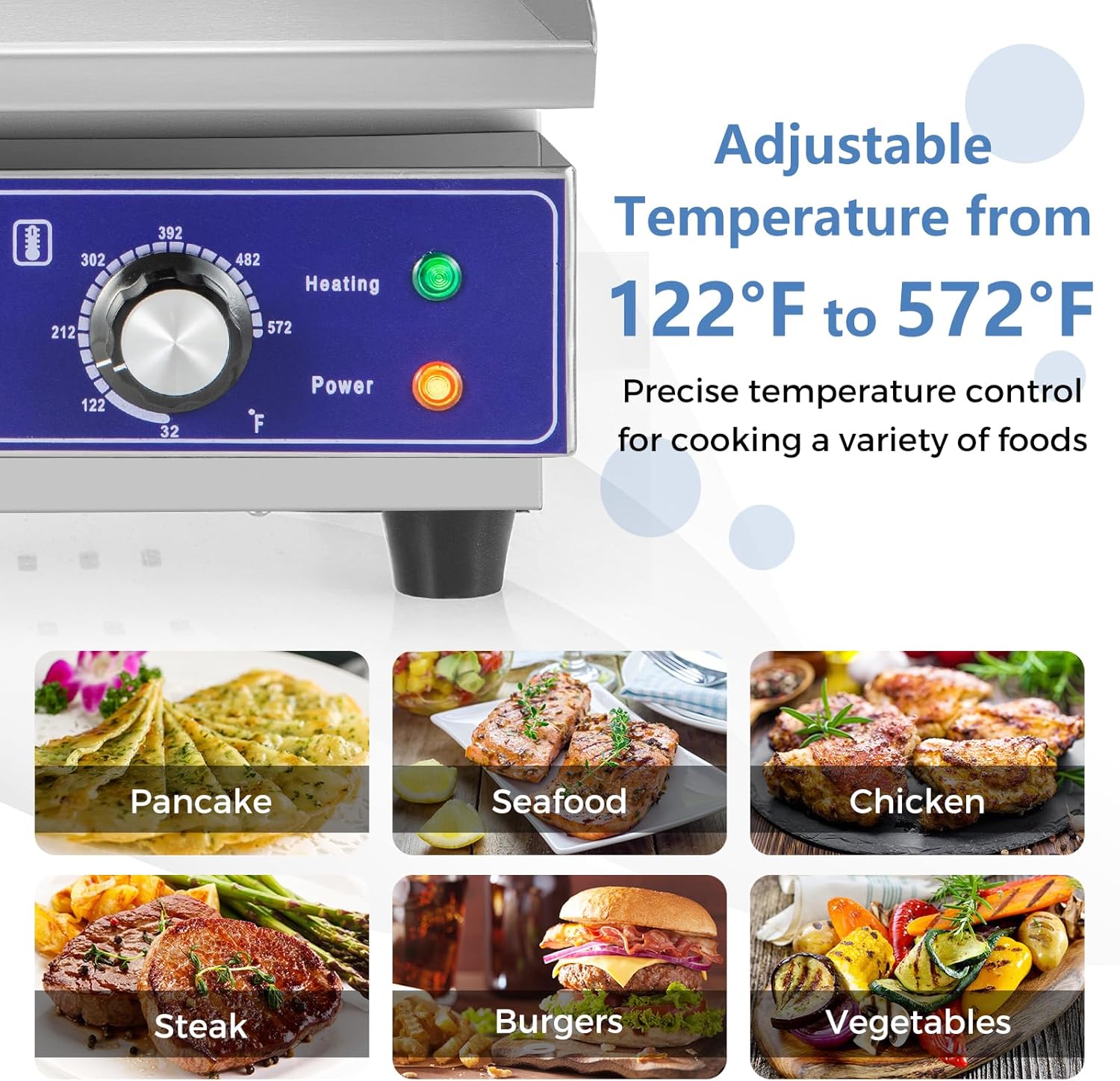 KOTEK Commercial Electric Griddle, 2000W 22” Flat Top Griddle, Stainless Steel Frame & Drip Tray, Adjustable Temperature Control 122℉-572℉, Countertop Teppanyaki Grill for Home, Kitchen, Restaurant