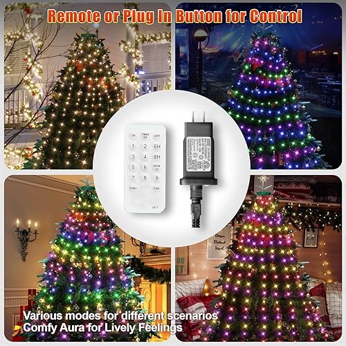 Miniatura 4 de 12 modos de luces para árbol de Navidad fáciles con anillo para interiores y exteriores, cadena de 6.56 pies x 12 líneas, 288 temporizadores LED,