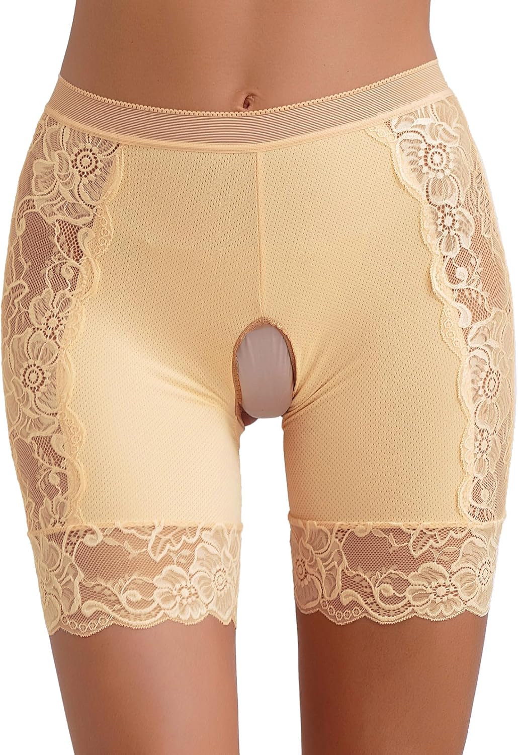 Women's High Waist Stretchy Half Slip Crotchless Bootie Short Panty Shapewear Shorts