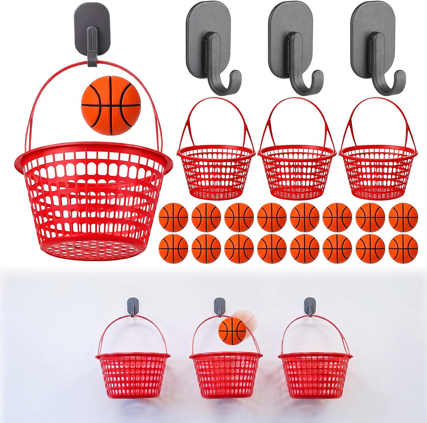 3 Sets Mini Basketball Trash Can Hoop Including Educational 3 Plastic Basket Hoops 16 Tiny Basketball Balls 3 Magnetic Hooks for Classroom Interactive Learning Activity Back to School