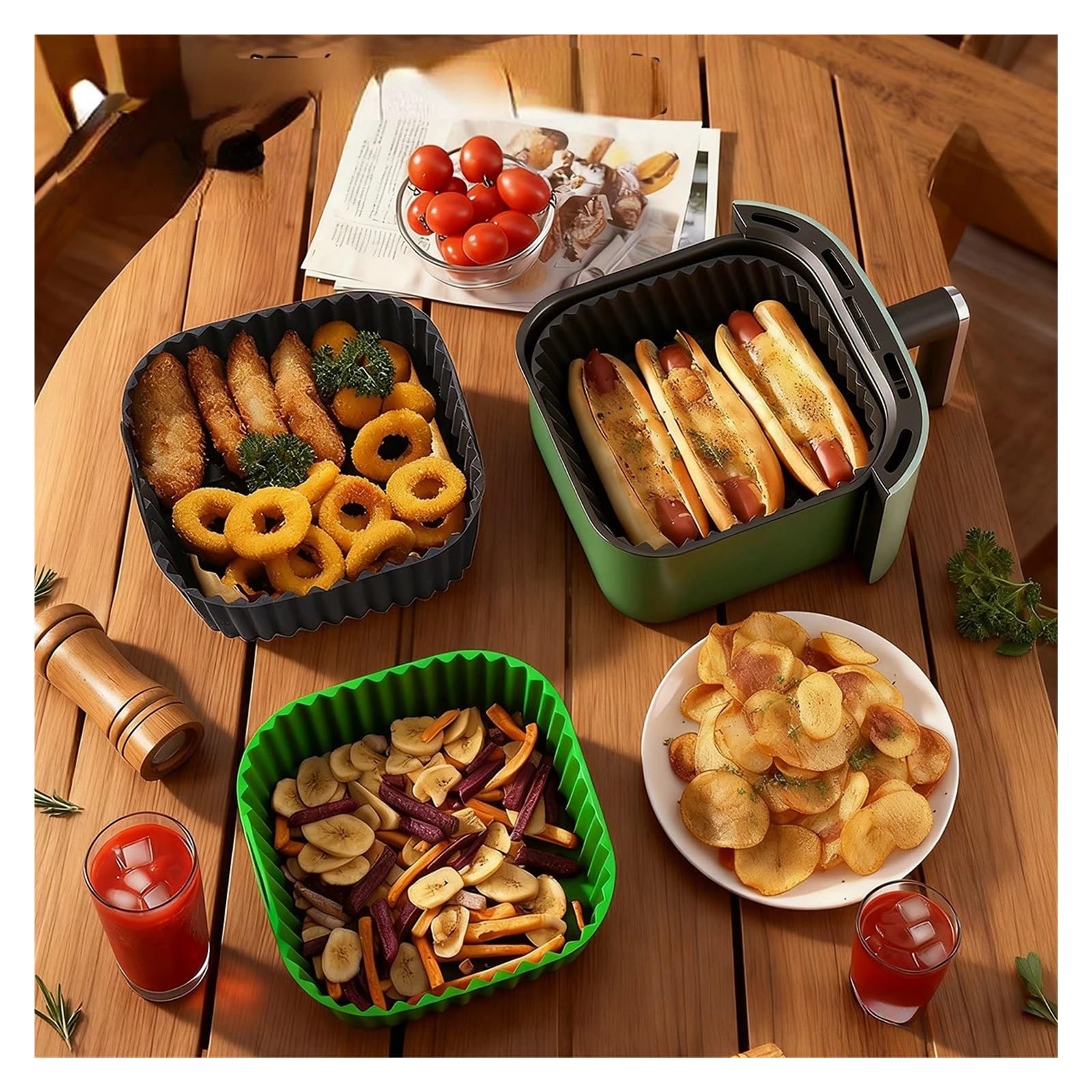 Genérico Bandeja for Hornear de Silicona de 3 Piezas for freidora de Aire | Antiadherente, reutilizable, 3 piezas, multiusos