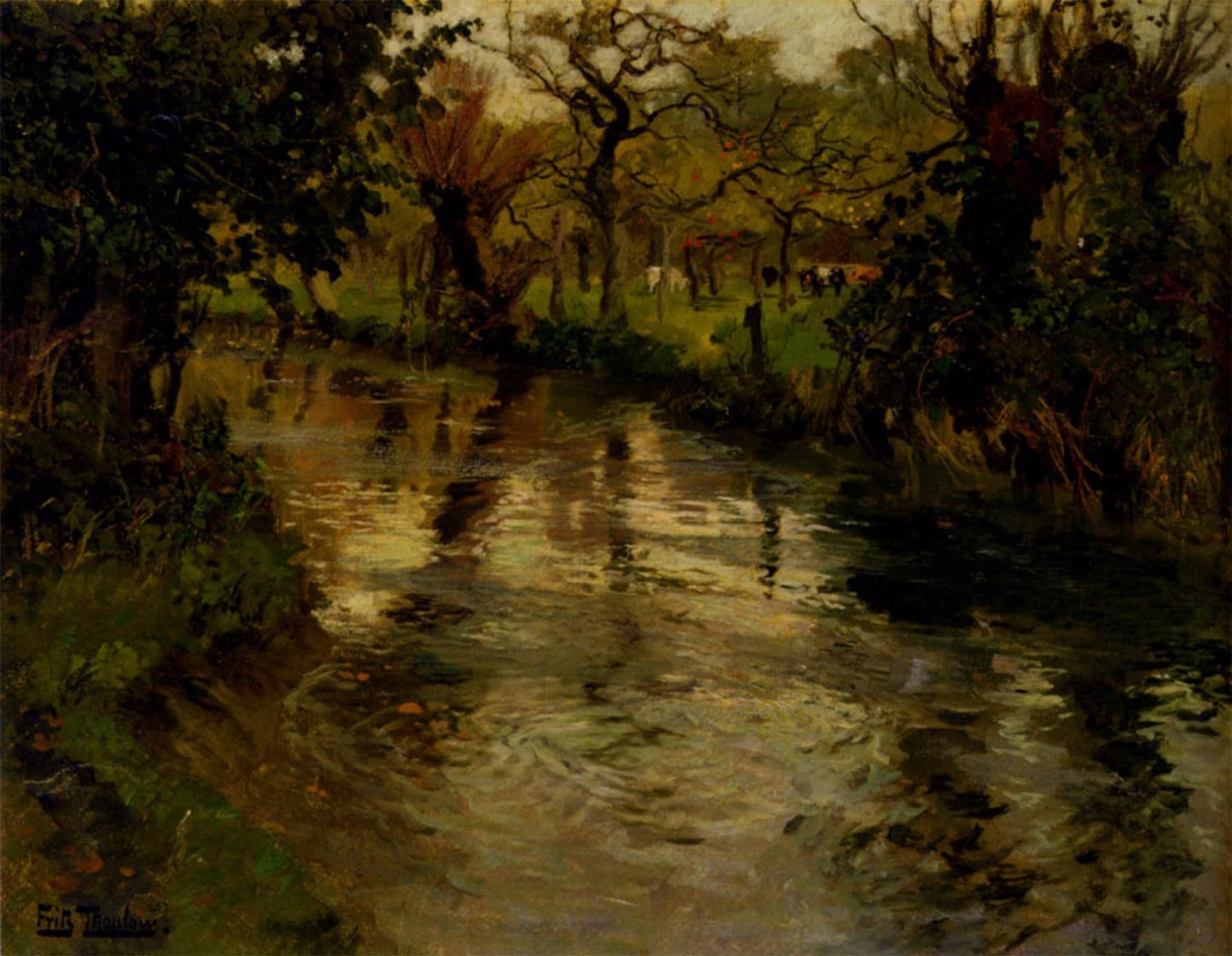 ARTXLXXBN Famous Art Print Poster Vintage Wall Art Woodland Scene with a River Frits Thaulow Canvas Art Poster for Home Decor 60x90cm