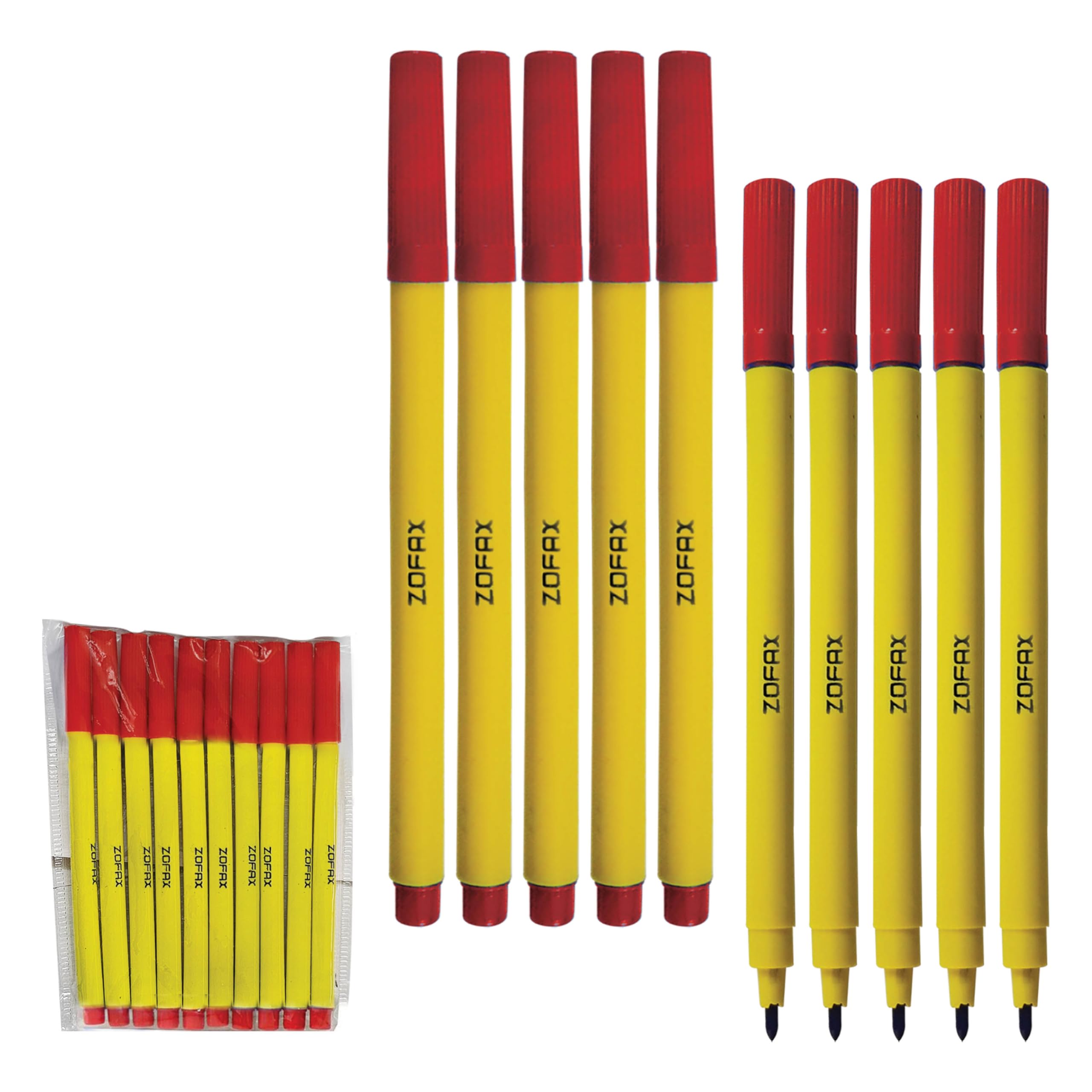 Felto Felt Tip Colouring Pens, RED, Fine Point, Pack of 10, Felt Tip Pens for School Office Home Everyday Use, Ideal for Draw Sketch Write Mark Colour