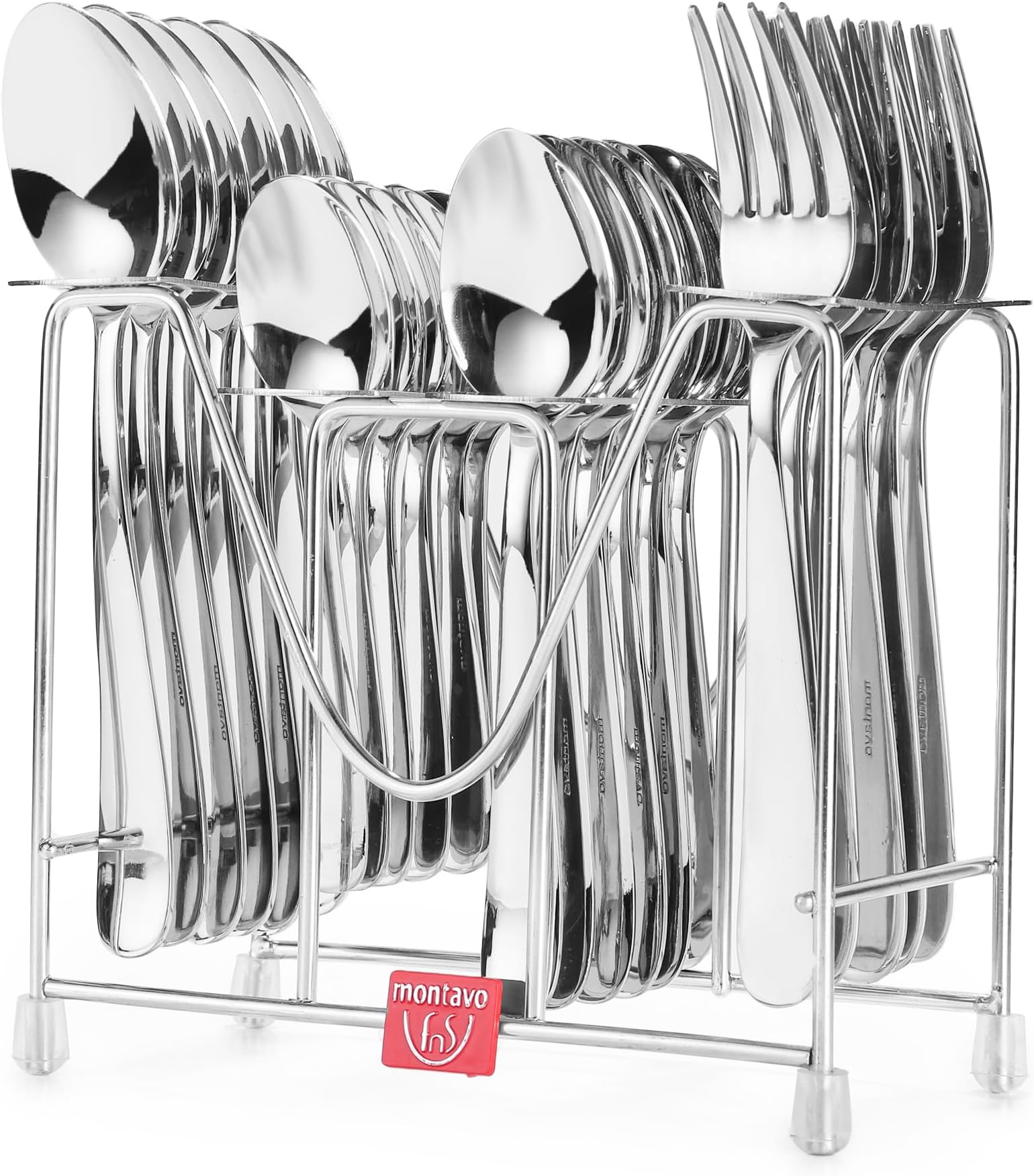 - Montavo By Verona Stainless Steel 24 Pcs Cutlery Set With Hanging Stand (6 Dinner Spoons, 6 Dinner Fork, 6 Teaspoons, 6 Baby Spoon & 1 Stand)