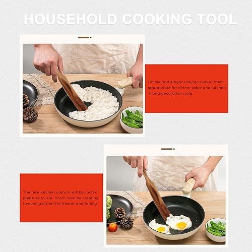 Miniatura 3 de Cabilock 2 piezas con mango largo de teca, antiadherente, portátil, no estilo, ensalada, cocina, mango de agitación de calor, cabezal y utensilios,