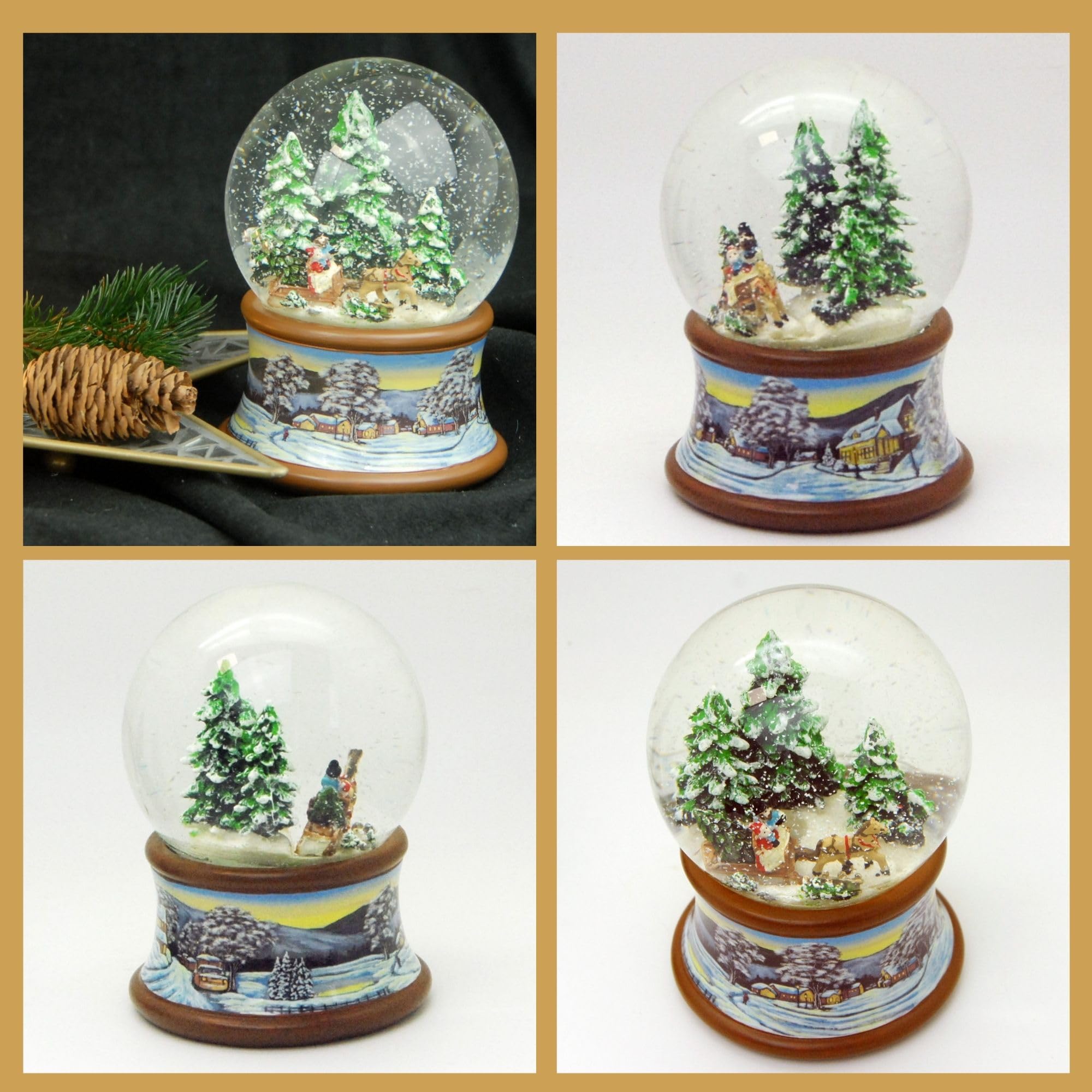 Schneekugel Familie Kutschfahrt Weihnachtsbaum Holen auf nostalgische Winterlandschaft Braunton Weihnachten Winter mit Spieluhr - 100mm breit * 20192