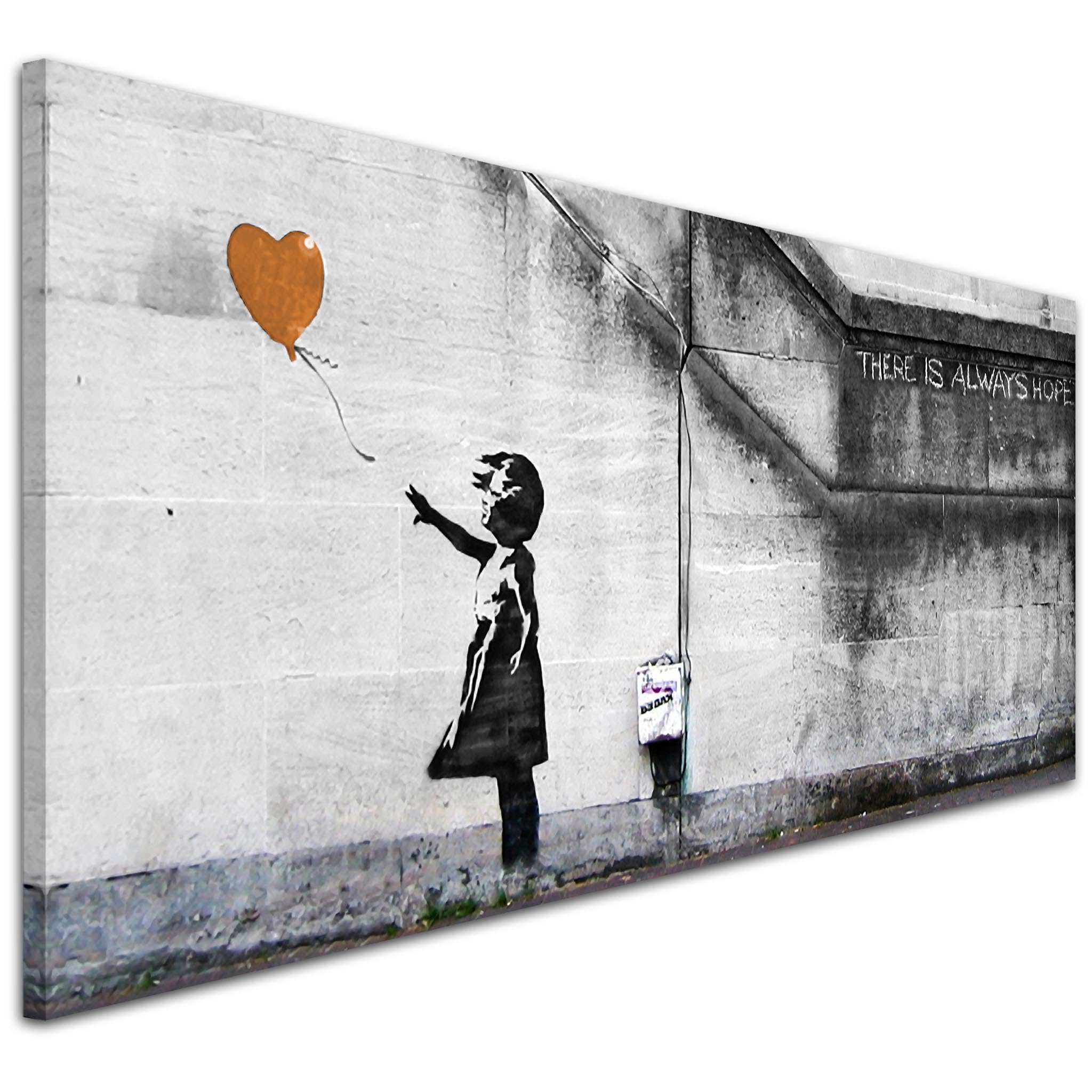 Wallfillers Modern Orange Canvas Art of Banksy Balloon Girl - 1225-118x49cm