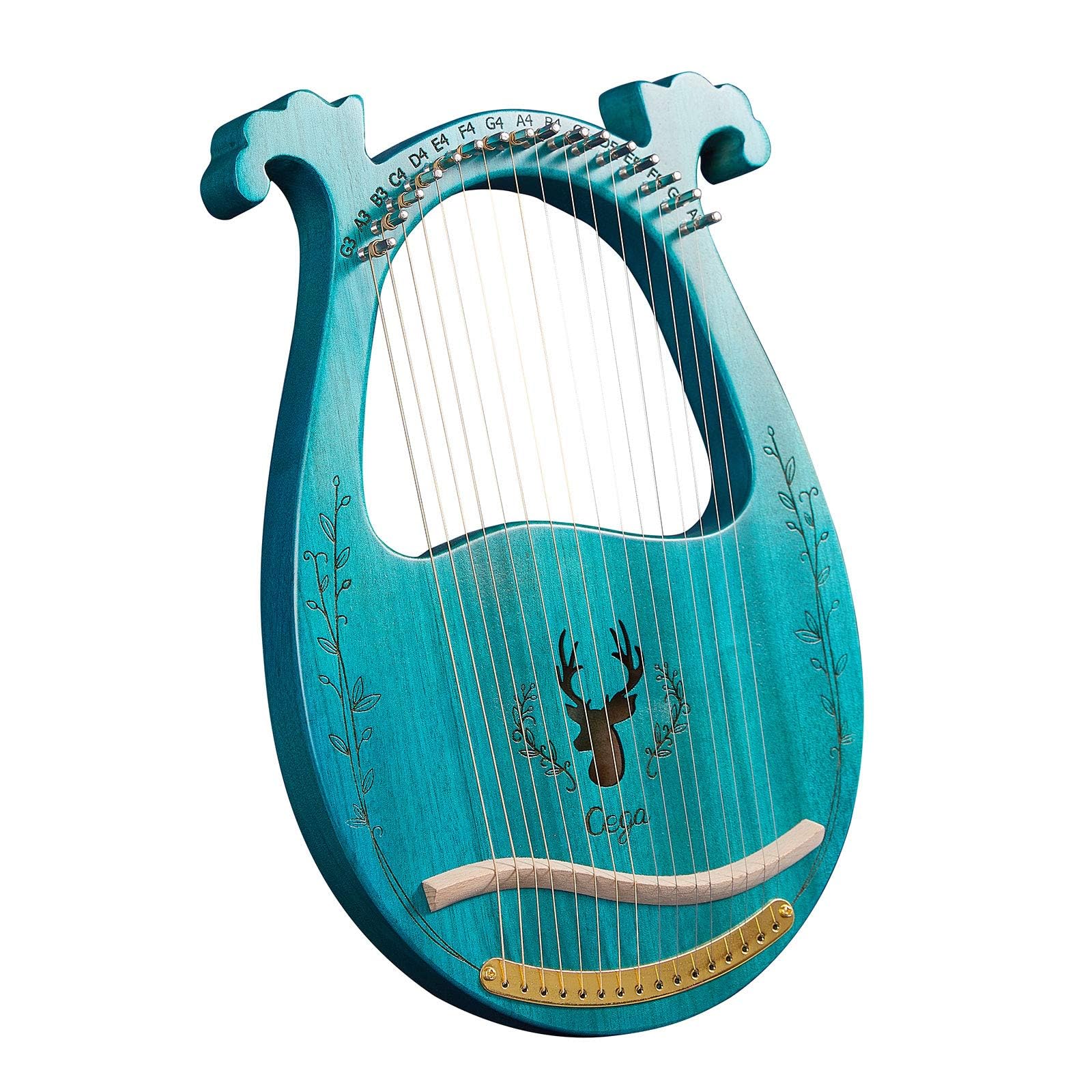 C Key 16-strunowa drewniana lira harfa rezonansowa pudełko instrument strunowy z kluczem do strojenia 3 sztuki kostki naklejka dodatkowy zestaw strun, drewno,Harfa(Blue)