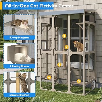 Window Catio Outdoor Cat Enclosure for Indoor Cats, 99.5 Tall Outdoor Cat Patio Cat House with Ultra-Fine Mesh, Large Expandable Perch for Window, 8 Jump Platforms, Scratching Post, Keep Bugs Out