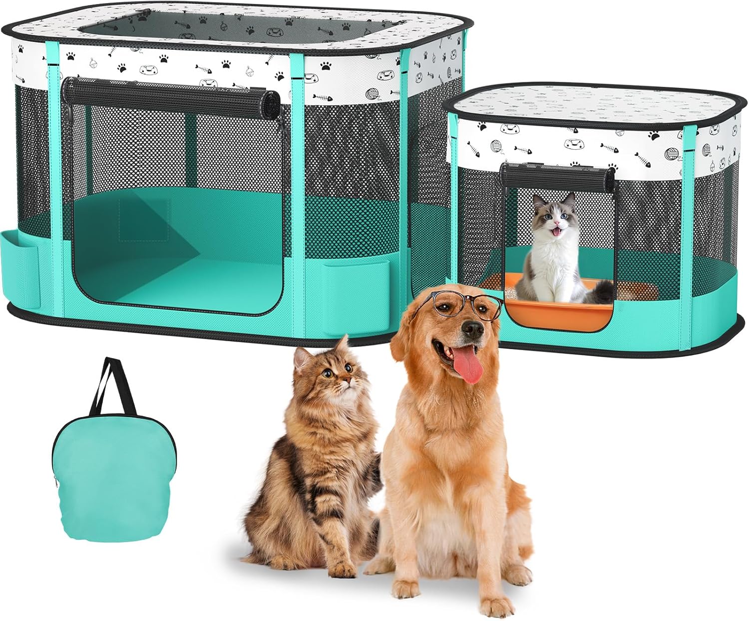 Portable Cat Playpen, Foldable Pet Dog Playpen, for Kitten Puppy Play Pen Indoor/Outdoor, Cats Enclosure Cages Tent with Carrying Case, 600D Oxford 8-Rods, 32″x24″x22″ Portable Cat Playpen, Foldable Pet Dog Playpen, for Kitten Puppy Play Pen Indoor/Outdoor, Cats Enclosure Cages Tent with Carrying Case, 600D Oxford 8-Rods, 32″x24″x22″