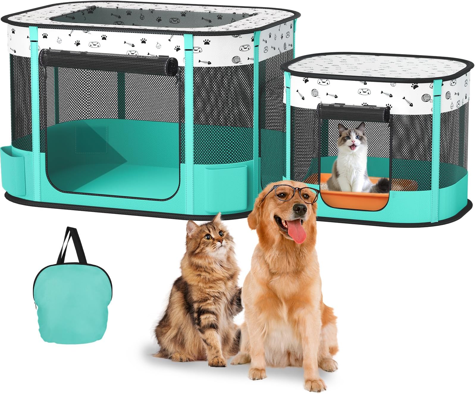 Portable Cat Playpen, Foldable Pet Dog Playpen, for Kitten Puppy Play Pen Indoor/Outdoor, Cats Enclosure Cages Tent with Carrying Case, 600D Oxford 8-Rods, 32"x24"x22"