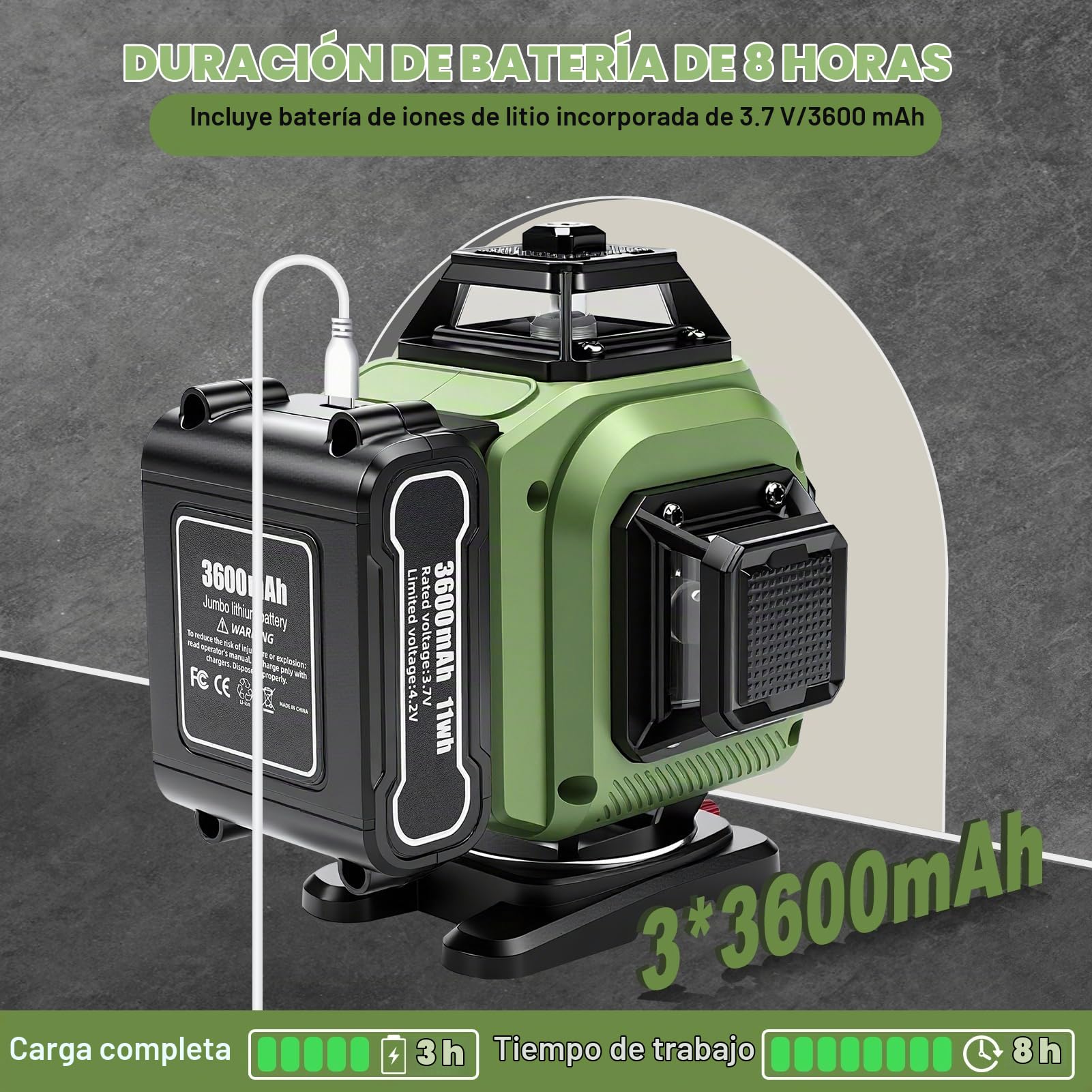 Nivel Laser Autonivelante, 4D 16 Líneas Nivel Laser Verde Con TríPode, Digital Niveles LáSer Con 3 x 3600 Mah BateríA 2 x 360 Horizontal Y 2 x 360 Verticales, Control Remoto/App, Montaje En Pared