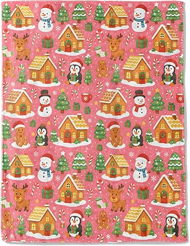 Miniatura 10 de Manta decorativa de Navidad, decoración retro con estampado de copos de nieve de Papá Noel y árbol, mantas de invierno de franela suave para sofá,