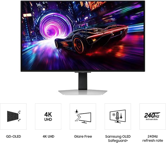 Samsung 32 Odyssey QD-OLED G8 (G81SF), 4K, 240Hz, Gaming Monitor, 0.03ms Response Time, DisplayHDR True Black 400, AMD FreeSyncTM Premium Pro, G-Sync Compatibile, LS32FG810SNXZA, 2025