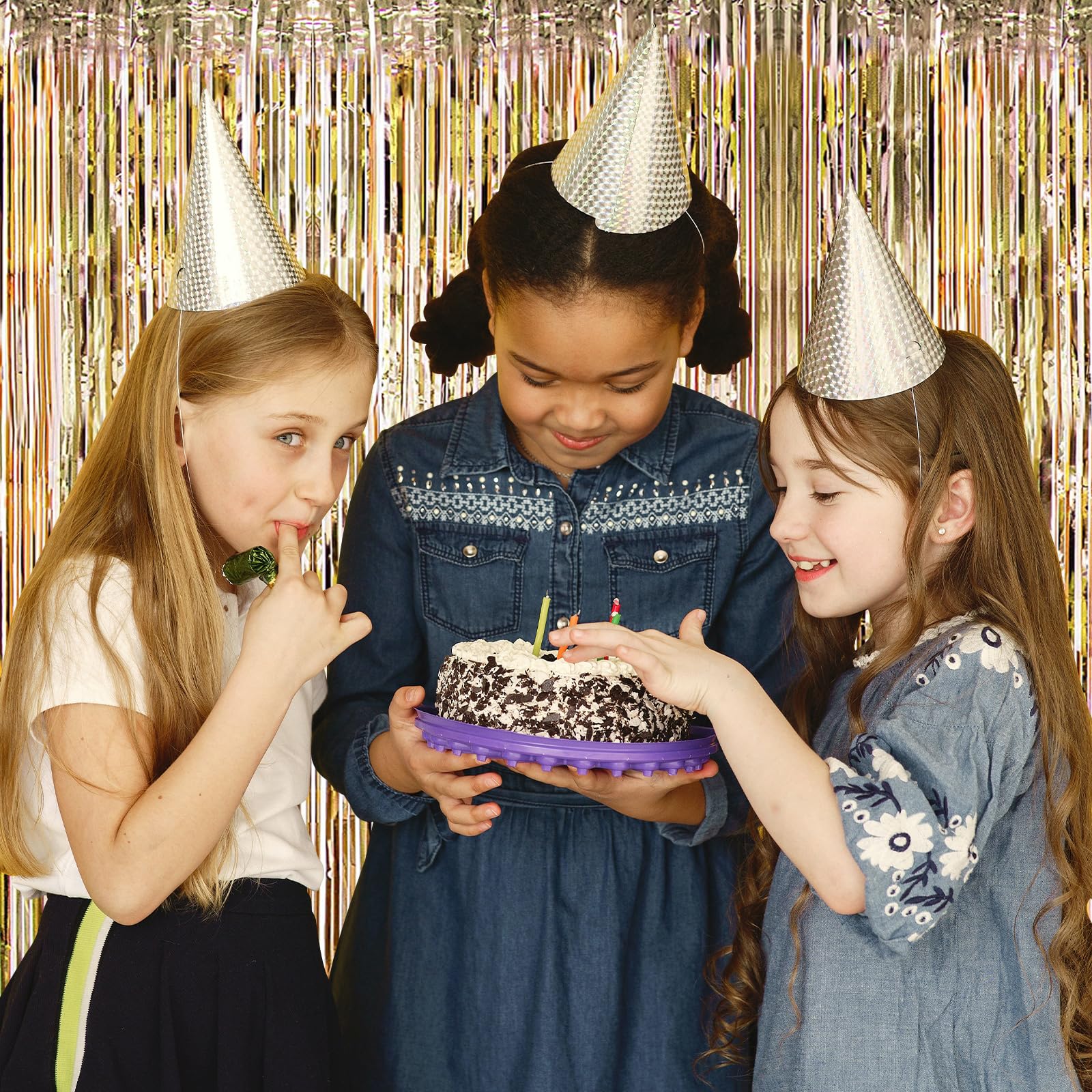 Lot de 10 Rideaux à Franges en Feuille d'aluminium métallique pour Cabine Photo, décoration de fête d'anniversaire, fiançailles, Mariage, Noël (Champagne doré) 1 x 2,5 m