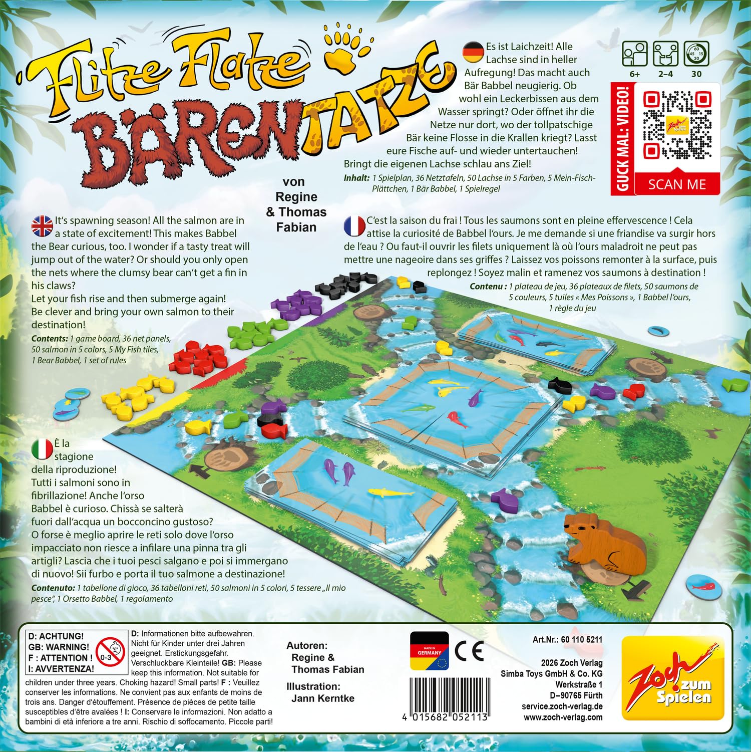 Zoch Flitze Flatze - Jeu Familial avec Plan de Jeu de rivière Convertible, Jeu de Cartes Tactique, Ours Babbel Bloque Le Saumon, Jeu de réflexion pour Enfants à partir de 6 Ans