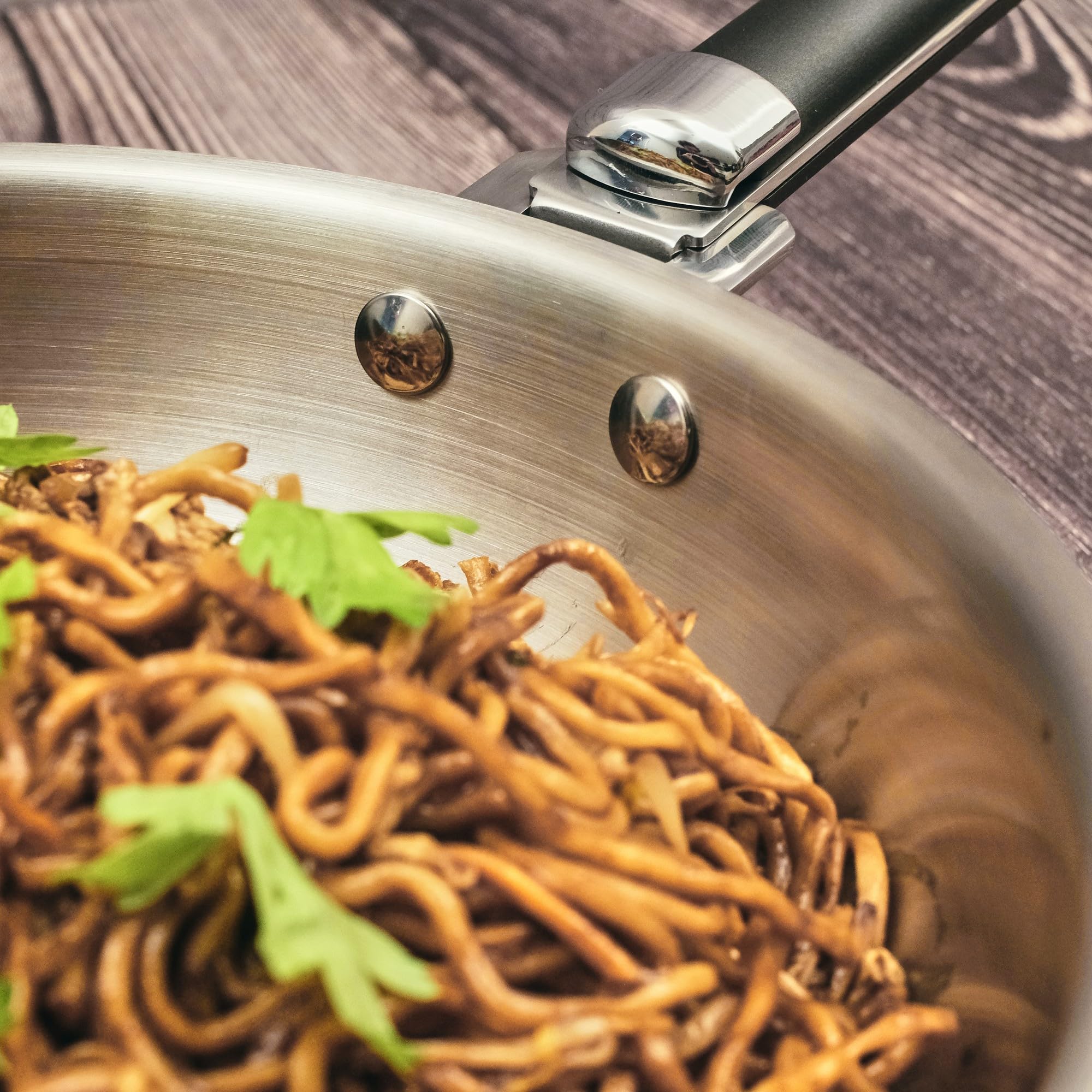 Kamberg - Wok inox 24 cm manche amovible - Acier inoxydable 18/10 Triply - Tous feux dont induction et four, Gris