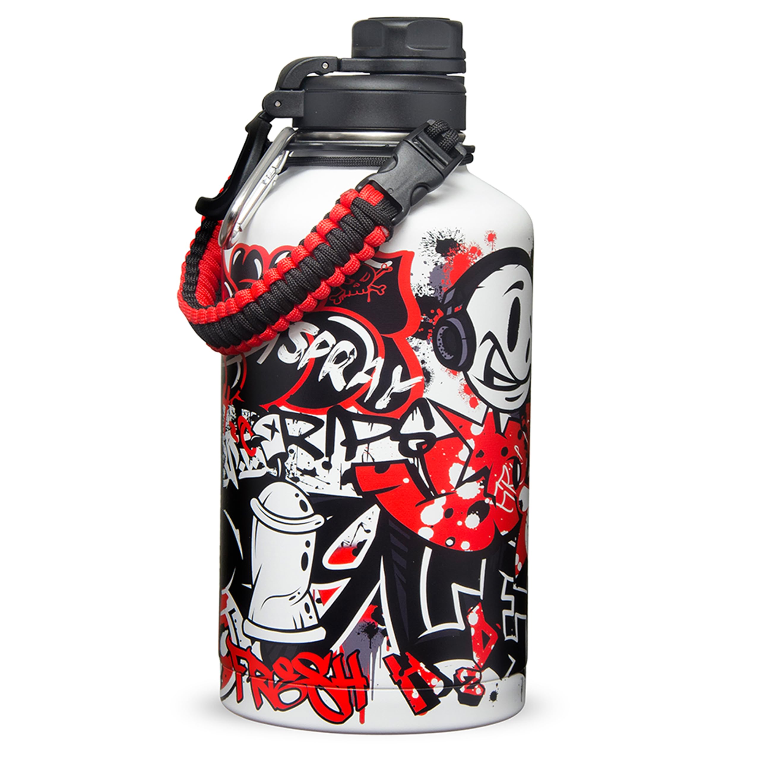 URBANCAN Isolierte Trinkflasche - 2 Liter, mit Strohhalm, Chug und Kappe deckel, Trink In Stil mit Edelstahl Wasserflasche für Sport, Fitness und Reisen, doppelwandige Thermosflasche, Getting Up
