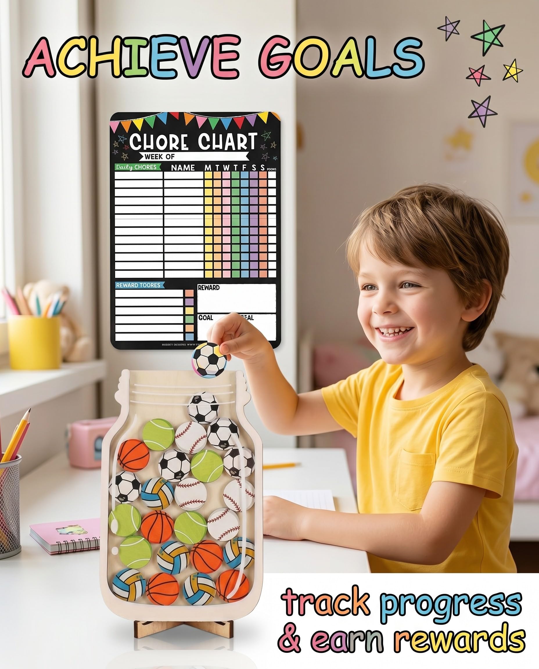 Tabella delle Ricompense per Bambini con 30 Stelle e Lavagna Magnetica per Bambini Sistema di Ricompensa per Casa, Scuola e Aula (Palline Colorate)