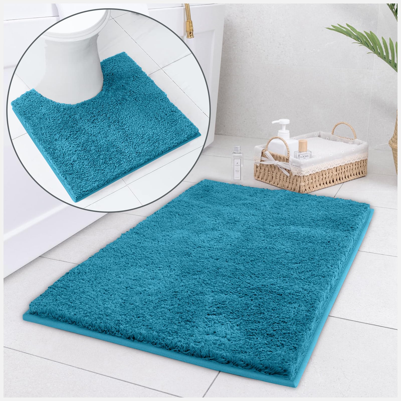 GC GAVENO CAVAILIA Zero Twist Bath Mat Set - Non Slip Rubber Bathroom Mats - Soft Absorbent Quick Dry Bathmat and Toilet Pedestal Mat for Bathroom Floor Use - 50x80 Cm - Torquoise โ image 1