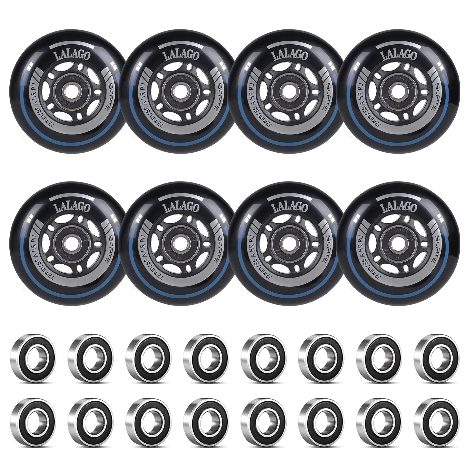 LALAGO 8er Inline Skate Rollen 72mm, für K2 Hudora Gonex Apollo Inline | 88A SHR PU, mit Kugellager ABEC 9, Inline Skate Räder, Outdoor/Indoor-Rollschuh-Räder für K2 Hudora Gonex Apollo Inline Skate
