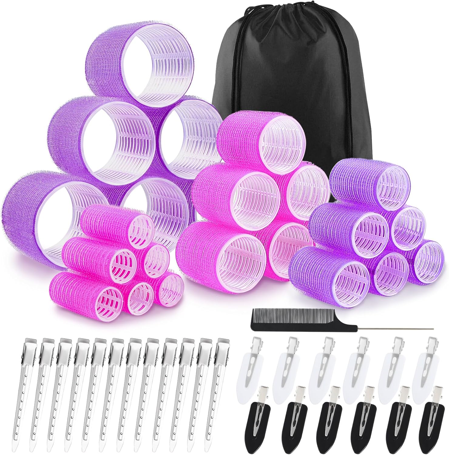 JOISHOP 50pcs Hair Rollers with Clips, Jumbo Large Medium Small Velcro ...