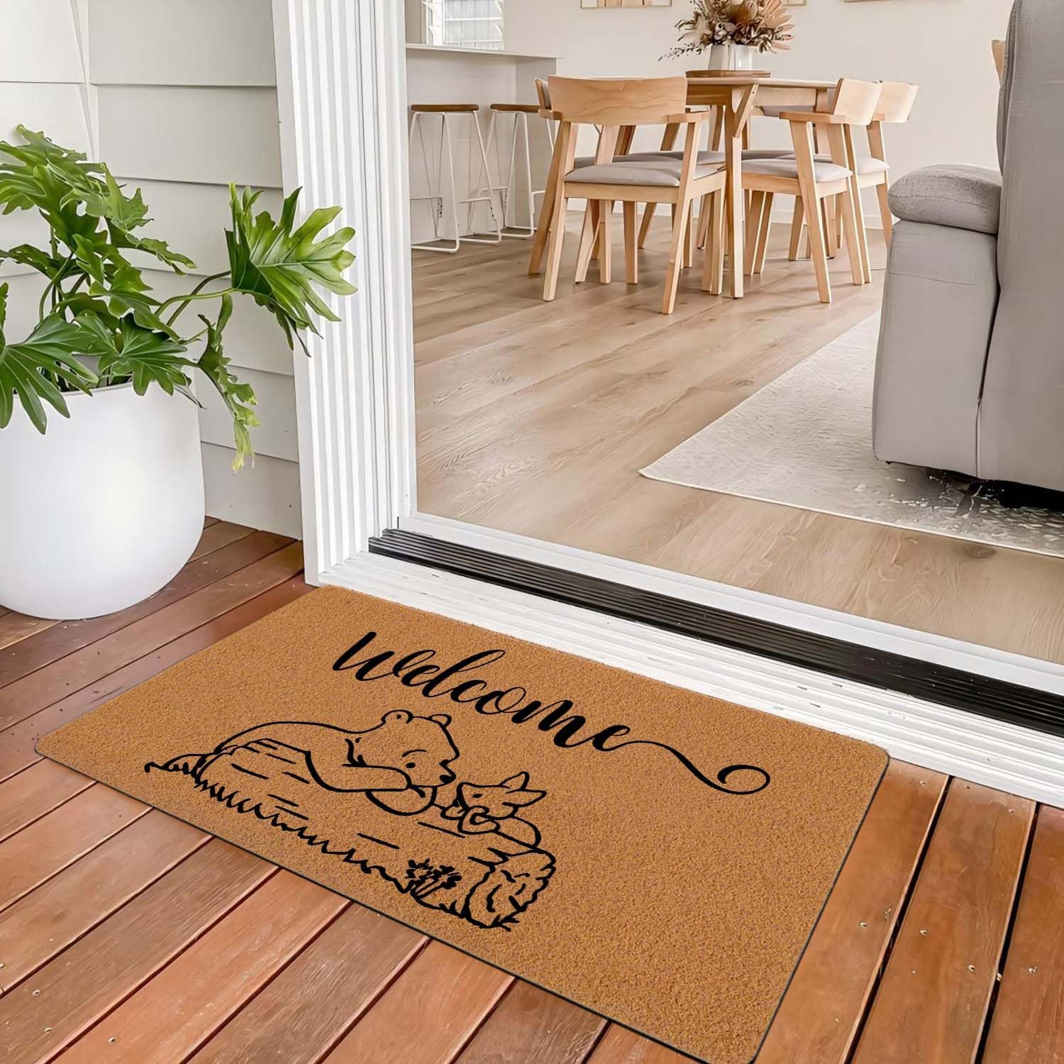 Welcome Door Mat Welcome Cute Mouse and Bear Outdoor Indoor Entrance, Low-Profile Floor Mats Non Slip Durable Entrance Rugs for Entry, Patio, High Traffic Areas Front Door, 17" x 29.5"