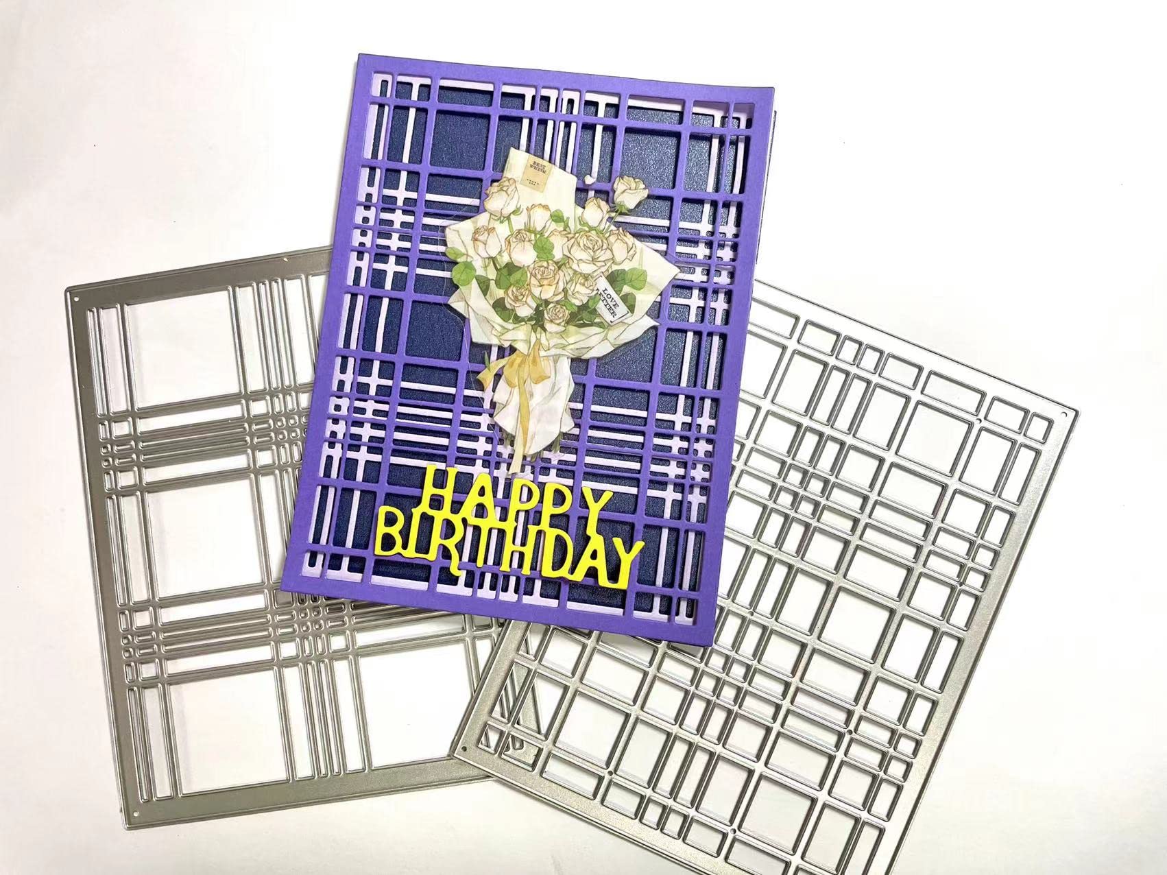 Cutting Dies 3D Backgrounds Metal Stencils Scrapbooking Tools DIY Craft Carbon Steel Embossing Template for Paper Card Making Album Arts Crafts Supplies (Square Grid Layering Background)