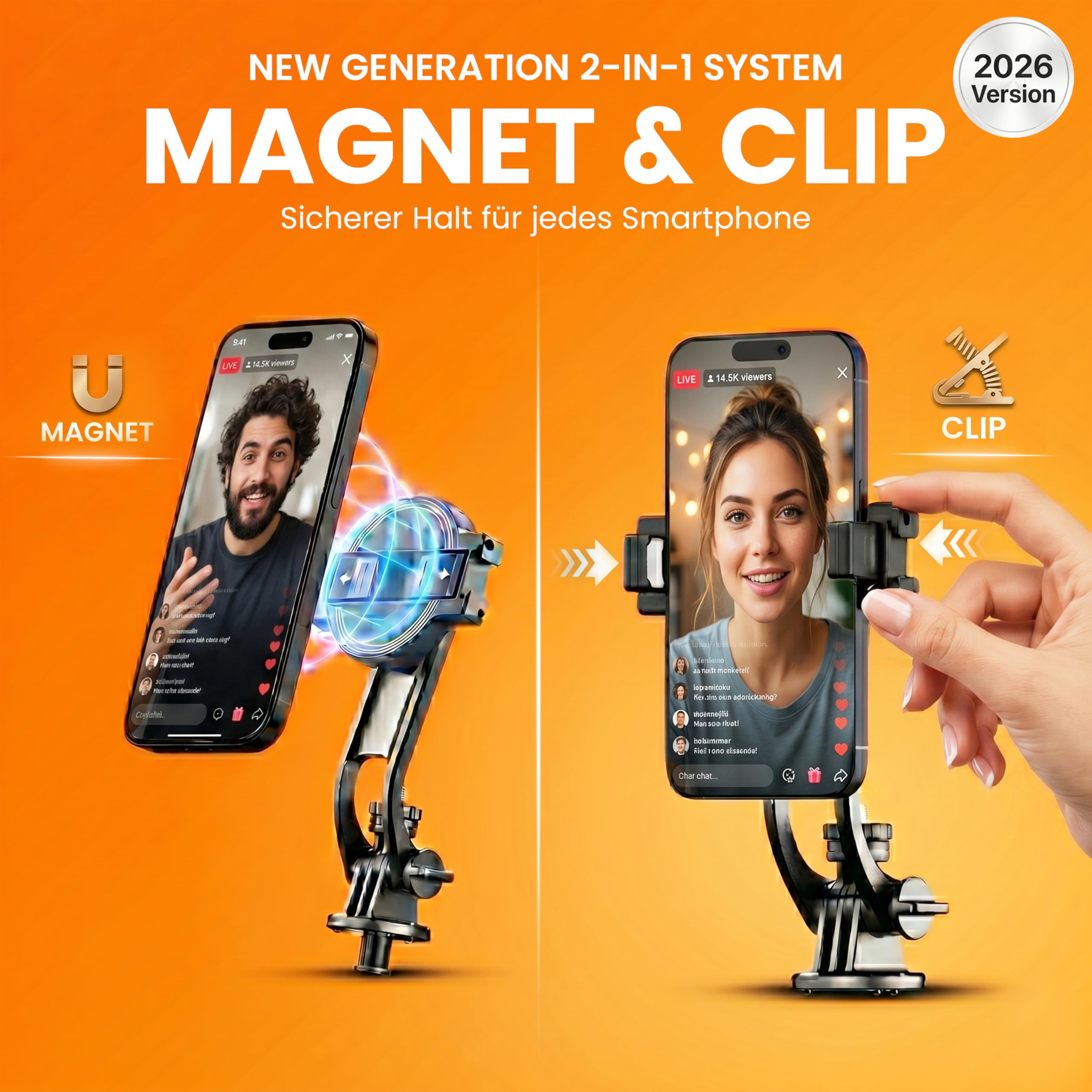AMAYO - Bastone Selfie 2 in 1 per MagSafe iPhone – Doppio supporto (magnetico e clip) con telecomando Bluetooth, treppiede estensibile per viaggi, vlog, selfie e foto (Nero)