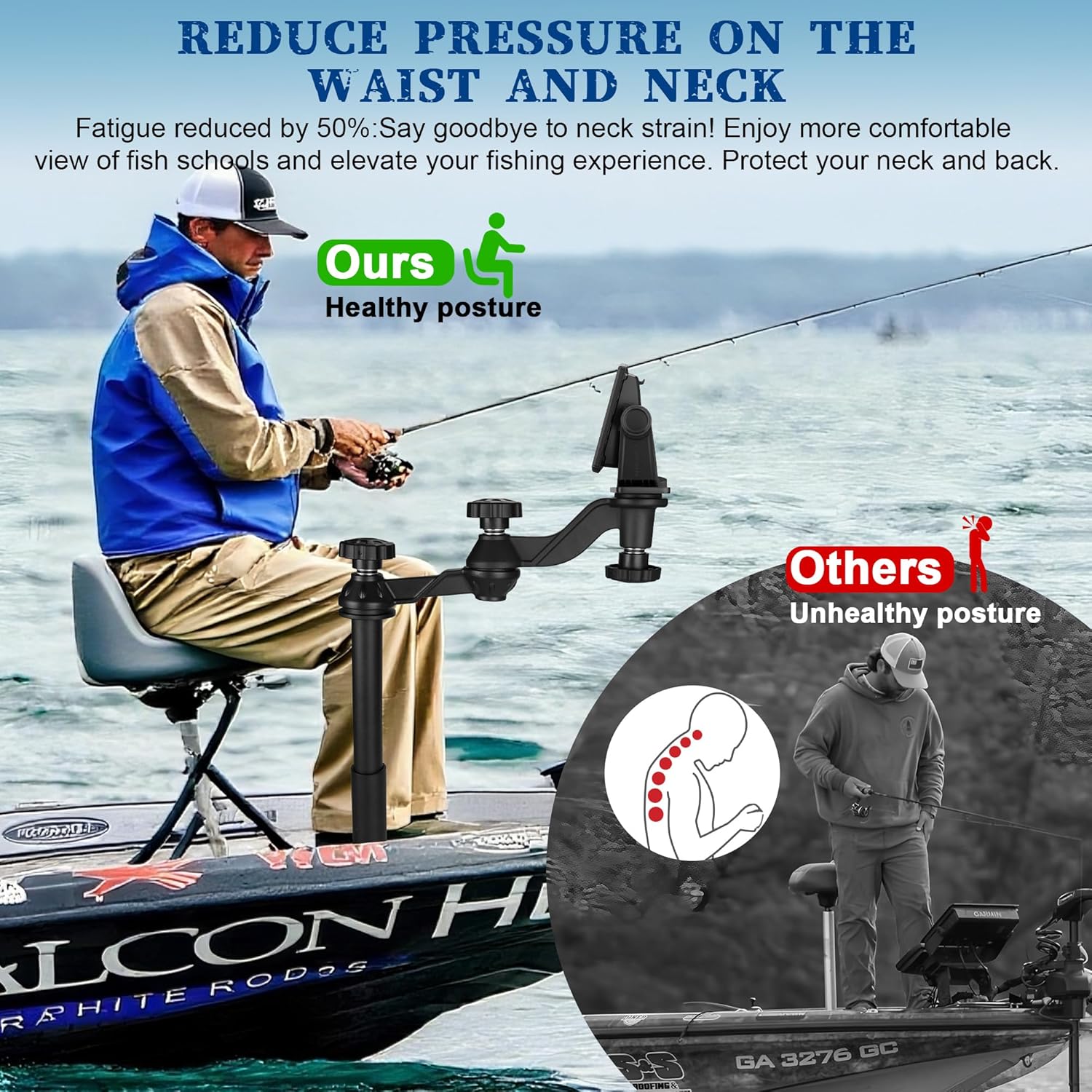 Telescoping Fish Finder Mount,for Fishfinders & Chartplotters,Height-Adjustable Depth Finder Mount Compatible with Lowrance, Garmin, Humminbird and More,for Boats, Kayak (Long Arm)