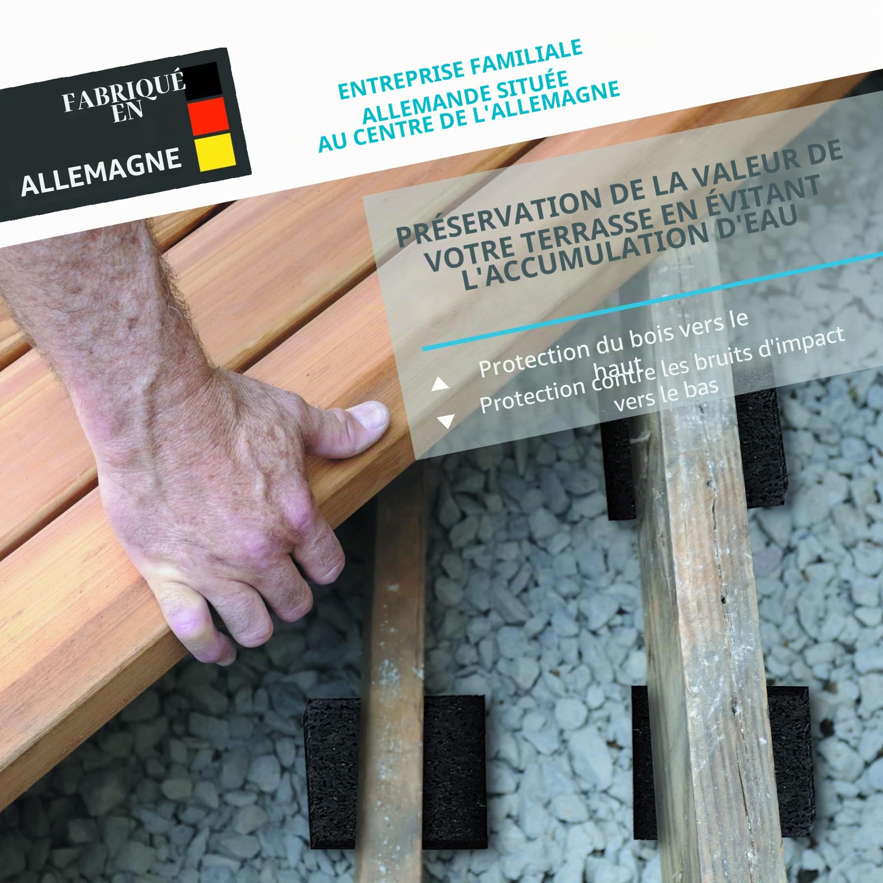 My Plast 90 x 90 x 6mm I 200 pièces I des coussinets pour terrasse I granulés de caoutchouc I terrasse I comme support pour lames de terrasse et dalles de terrasse I comme tapis antidérapant I