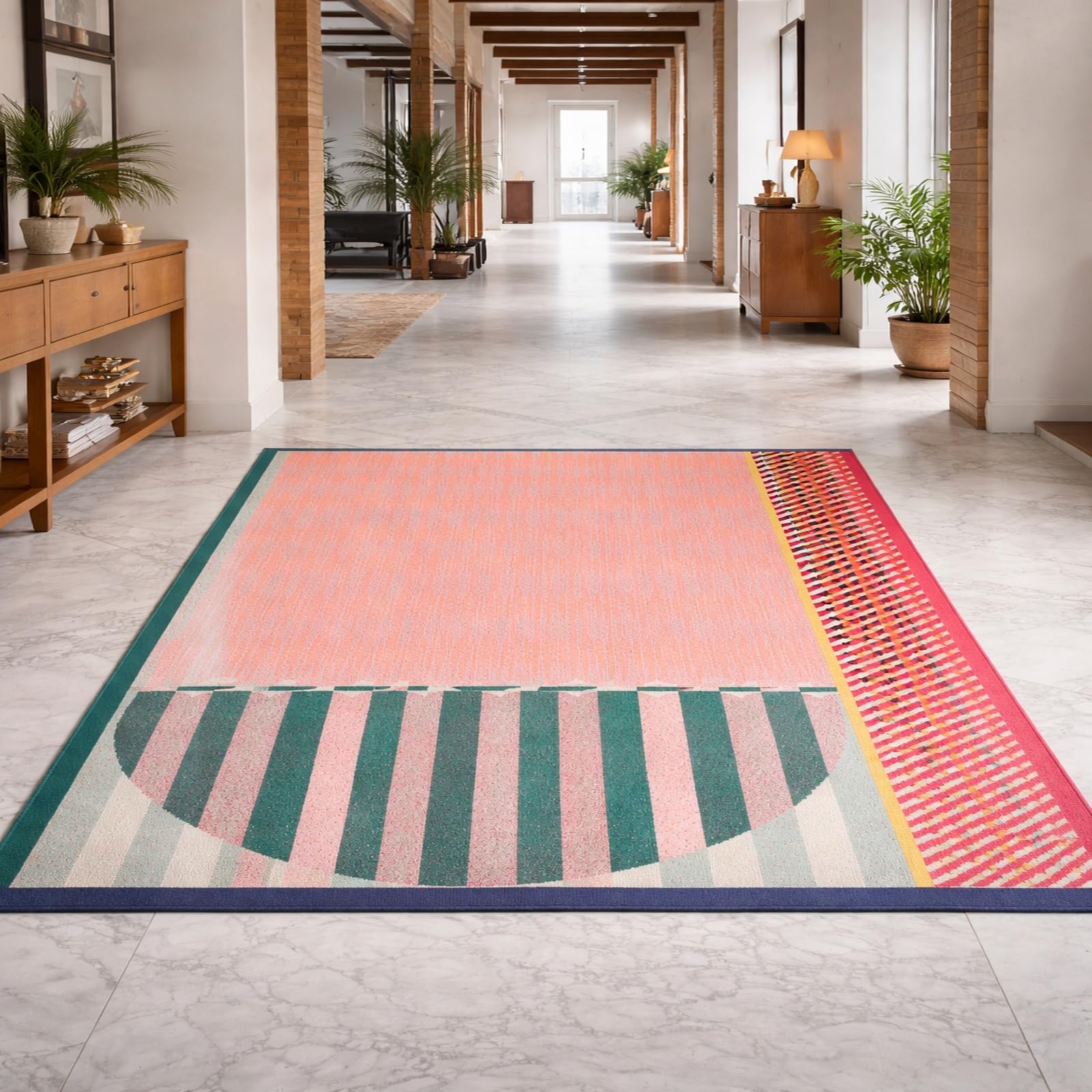 Tapis géométrique moderne rose square 150x150cm lavable