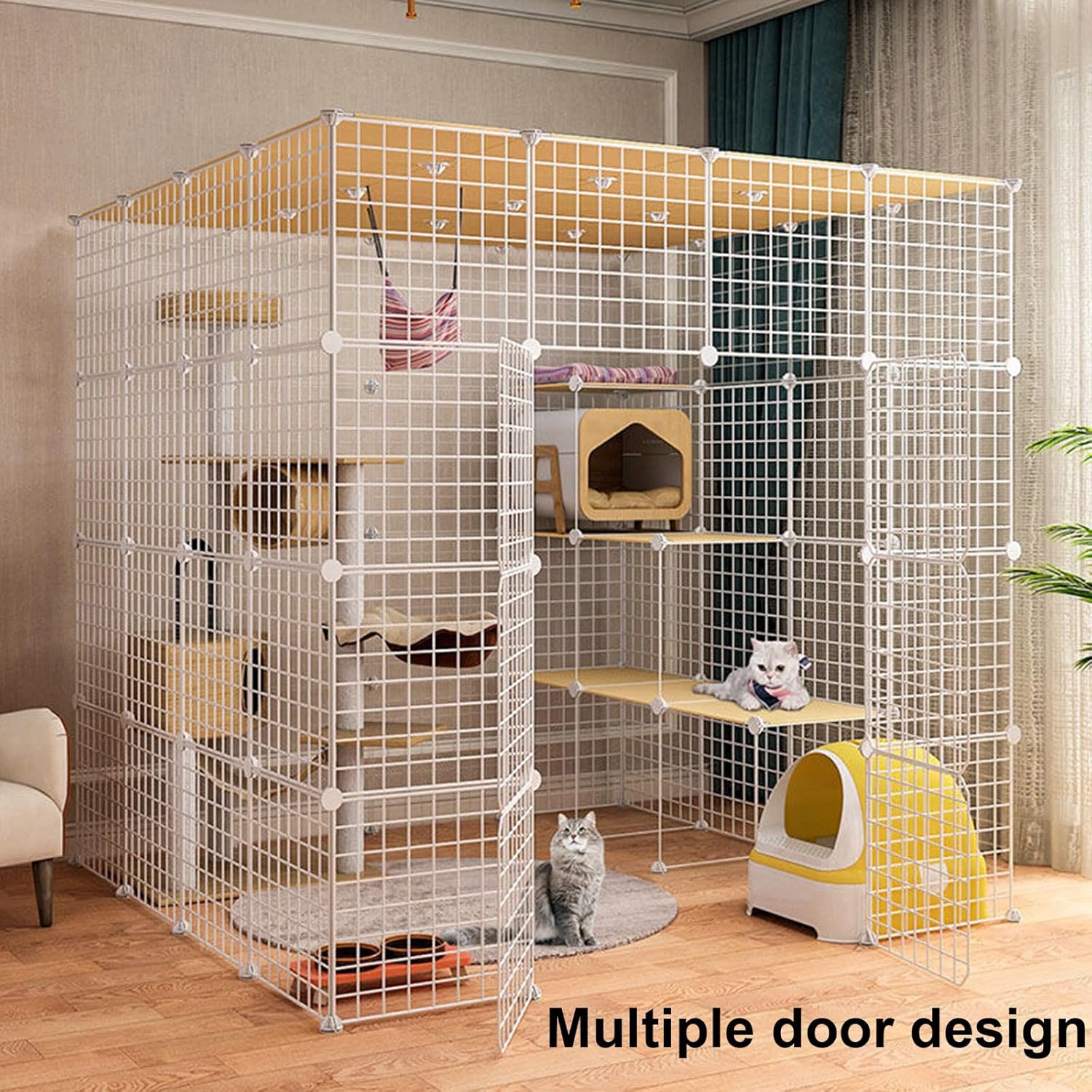 Extra Large Cat Cage - Detachable Metal Wire Kennel for 1-3 Cats, Spacious Indoor Pet Enclosure, Secure & Easy Assembly, Perfect for Cleaning and Comfort