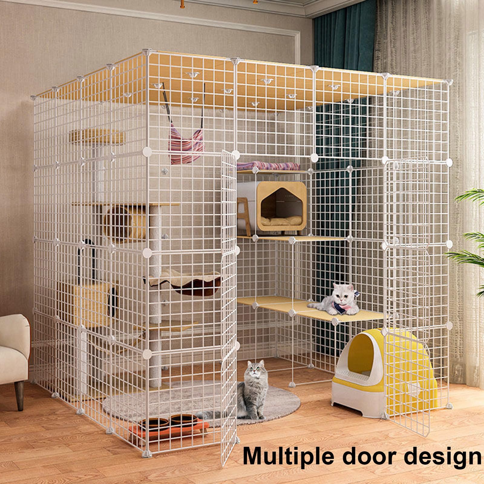 Gabbia per gatti extra large, in filo metallico staccabile, per 1-3 gatti, spaziosa e sicura, per uso interno, facile da montare e pulire
