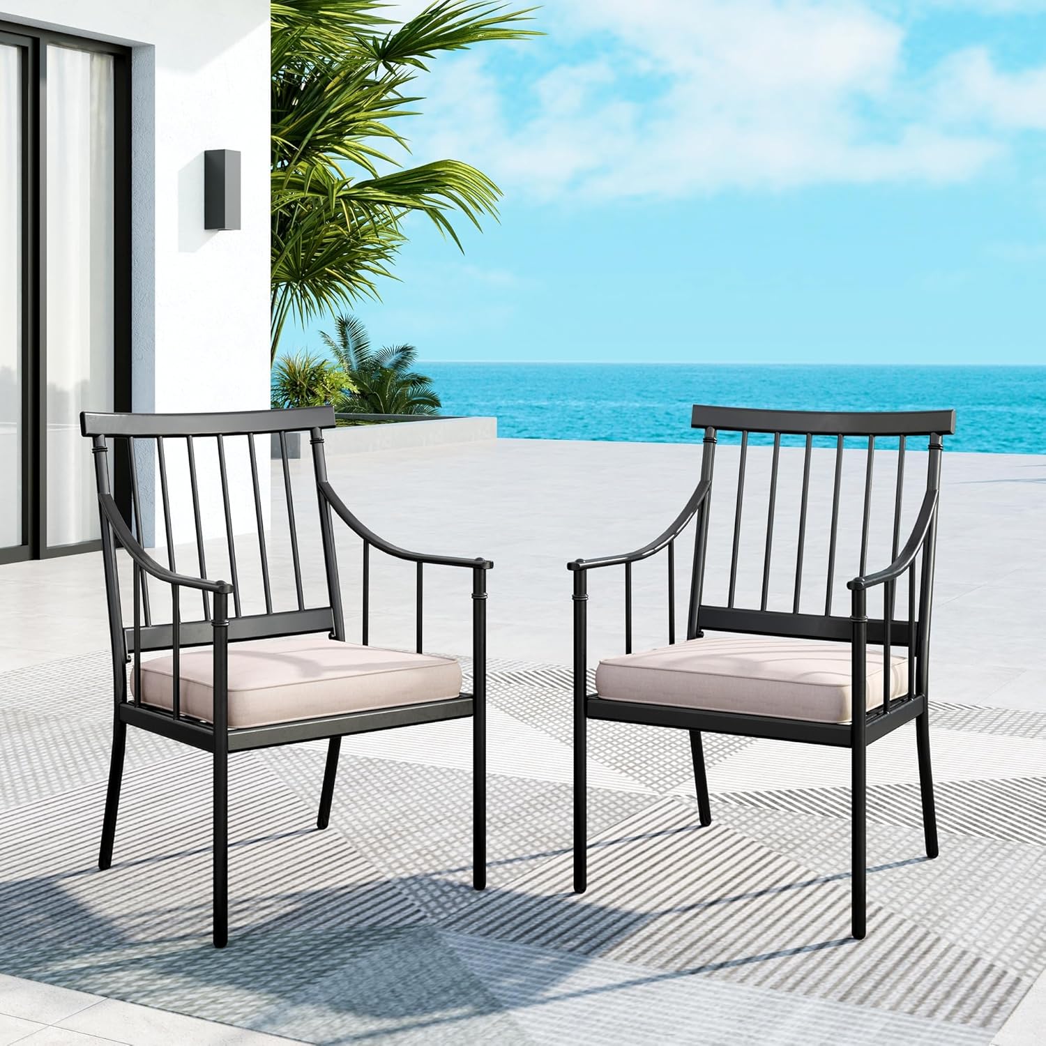 MFSTUDIO Swivel Patio Chairs Set of 2, Metal Outdoor Dining Chairs for Deck, Bistro, Lawn & Garden
