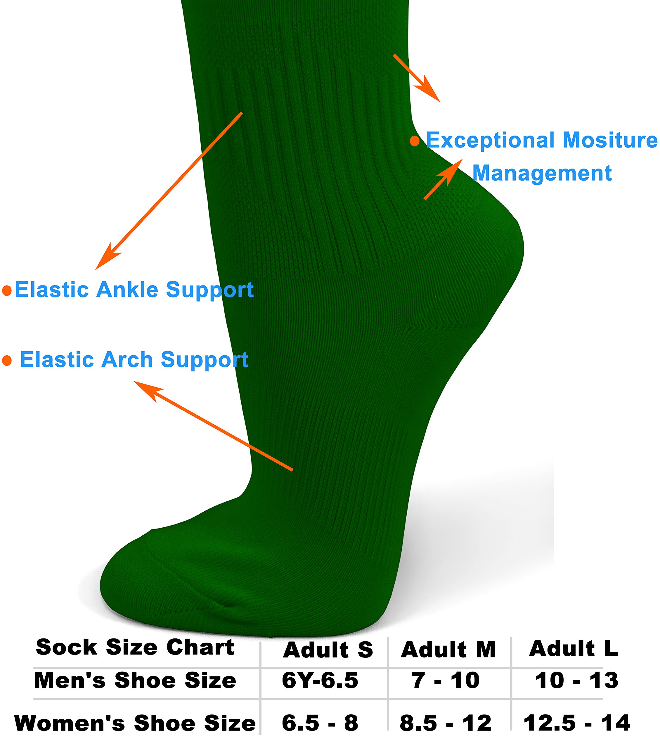 COUVER Youth/Kids Knee High Polyester Sports Athletic Baseball Softball Socks, Green, 9-12 Years